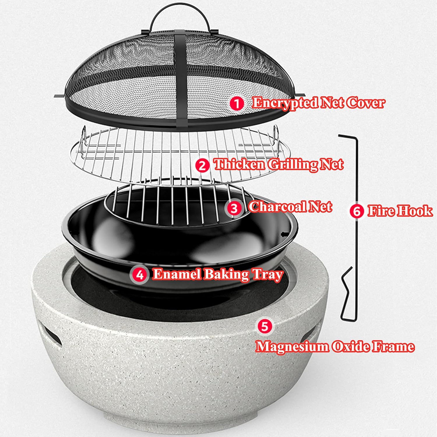 Lightweight Round Fire Pit, Outdoor Brazier, Patio Wood Burning Firepit, w/Mesh Cover Cooking Grill Poker, for Camping Picnic Bonfire Backyard