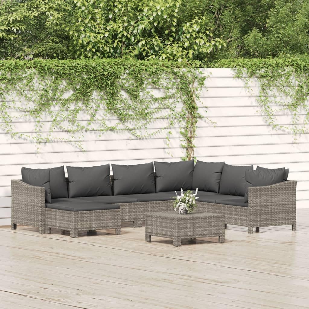8 Piece Patio Lounge Set with Cushions Gray Poly Rattan,Elegant Patio Lounge Set: Durable Rattan Sofa Set for Outdoor Relaxation Furniture Sets for Patio, Lawn & Garden