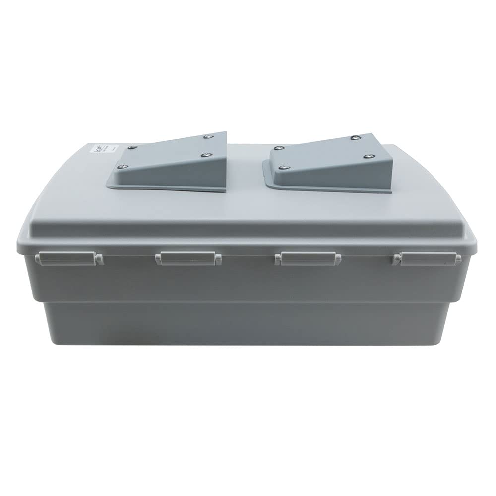 NavePoint 14x10x04 ABS Plastic Weatherproof Indoor/Outdoor IP24 NEMA 3R Enclosure, Hook & Loop Mounting, Fan & 120 VAC outlets, Gray