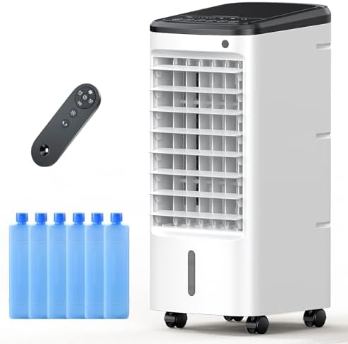 Windowless Portable Air Conditioners with Remote, Ventless Ac Unit Ductless Air Cooler, Hoseless Quiet Evaporative Oscillating Swamp Cooler, 6 Ice Box for Bedroom Indoor Outdoor Office Room