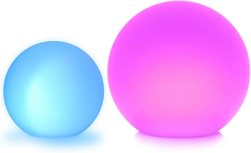 Mr.Go 8-inch LED Ball Light and 12-inch LED Globe Light Bundle, Rechargeable, Remote Control, Dimmable 16 RGB Colors 4 Modes, Waterproof, Great as Night Light Mood Lamp Ambient Lighting Decorations