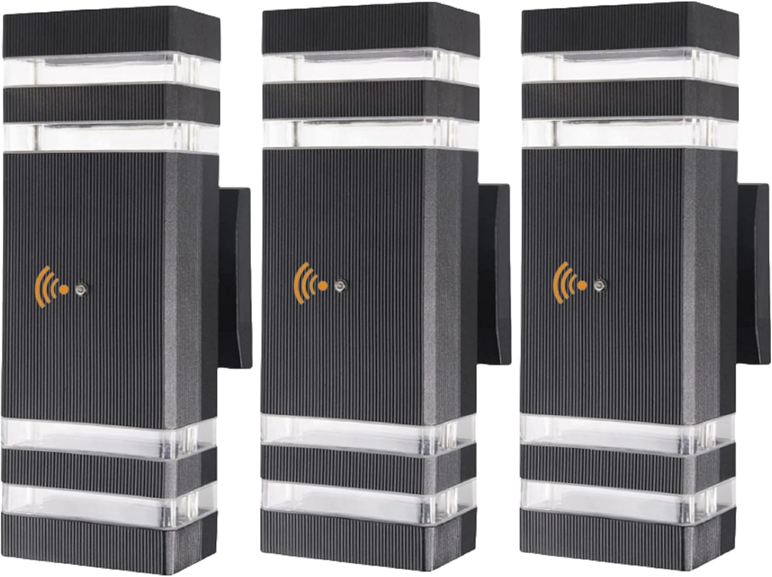 Outdoor Wall Lights with Dusk to Dawn Sensor, Up Down Exterior Lighting Fixtures Wall Mount, LED Square Porch Wall Sconce Black Front Door Wall Lamps for Hallway Patio Garage 3 Pack