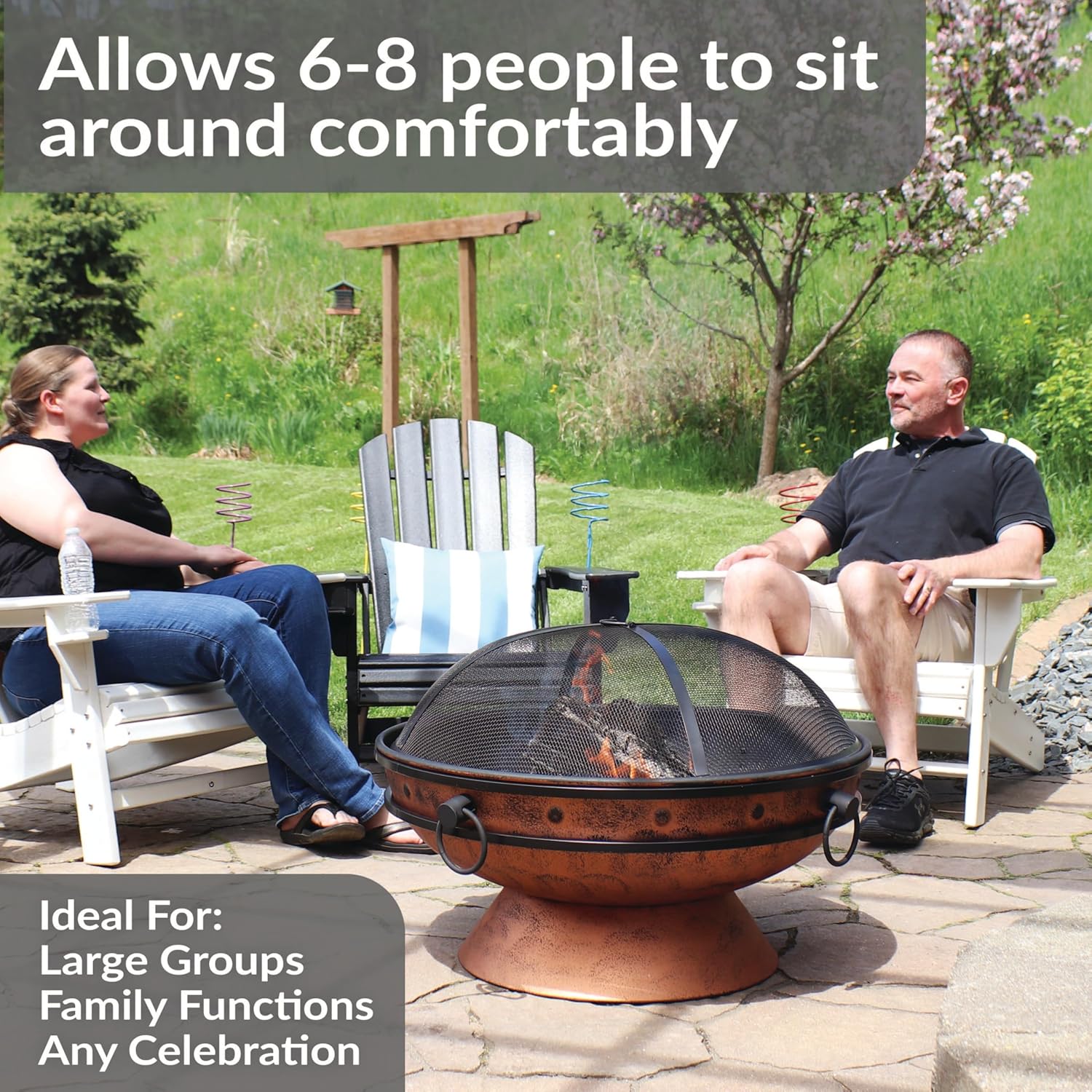 Sunnydaze 30-Inch Large Outdoor Fire Pit - Wood Burning Fire Pit for Outside with Poker and Screen - Copper Finish - Royal Cauldron