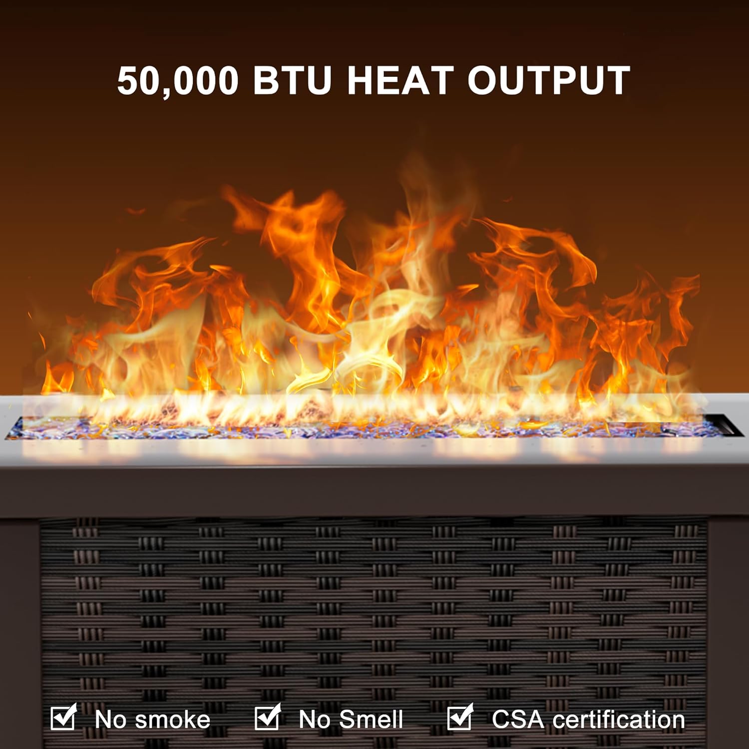 42 Inch Propane Fire Pit Table, 50,000 BTU Outdoor Gas Fire Pits with Removable Lid, 2 in 1 Rectangular Firepit Table for Outside Patio Deck and Garden