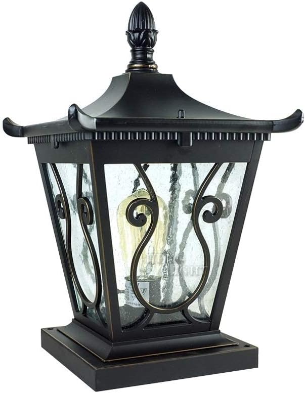 European Vintage IP44 Waterproof Column Light Pillar Lamps Fence European Garden Glass Lantern Courtyard Landscape Lighting Fixture E27 Villa Door Post Outdoor Table Lamp Fixture