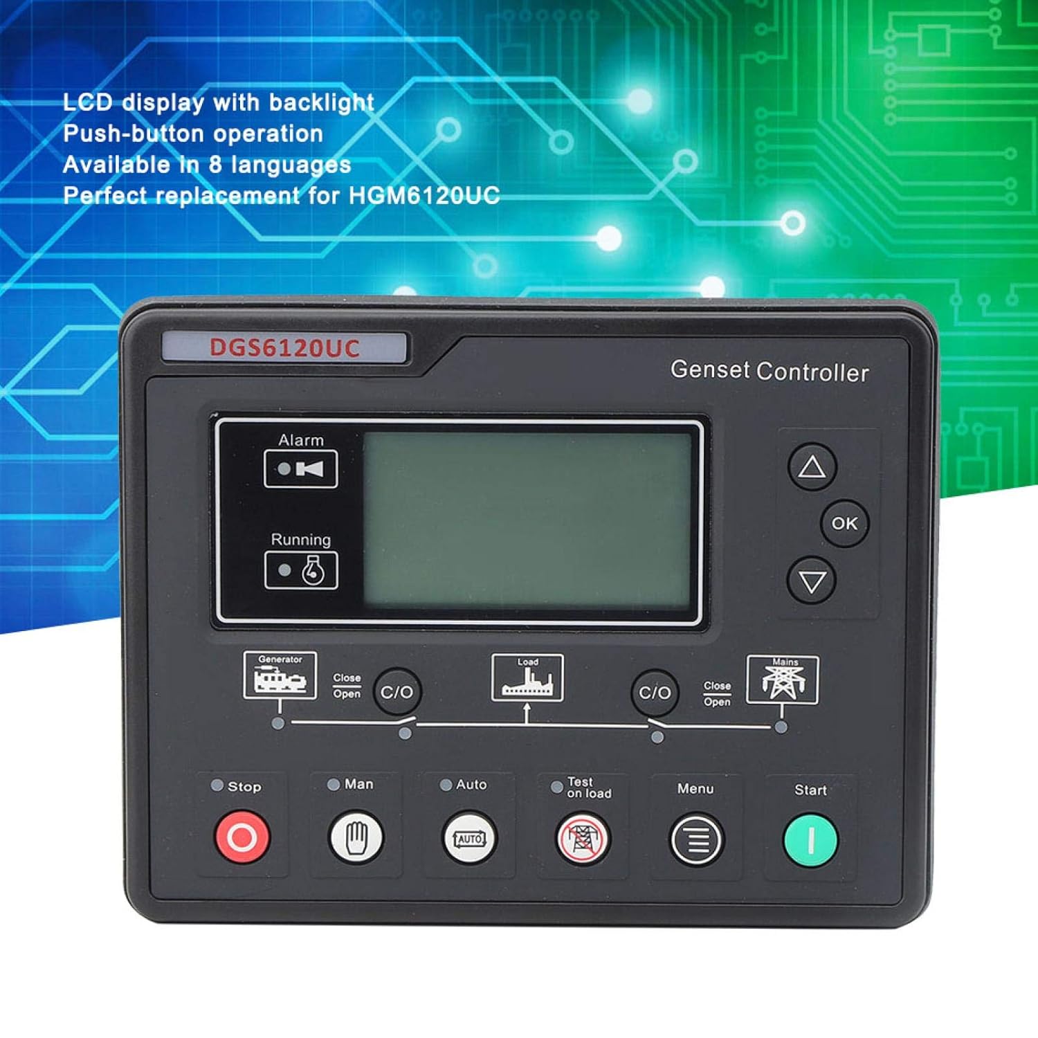 Genset Controller Module, DGS6120UC LCD Display Generator Automatic Controller Generator Set Parameters Monitoring Control Panel for HGM6120UC