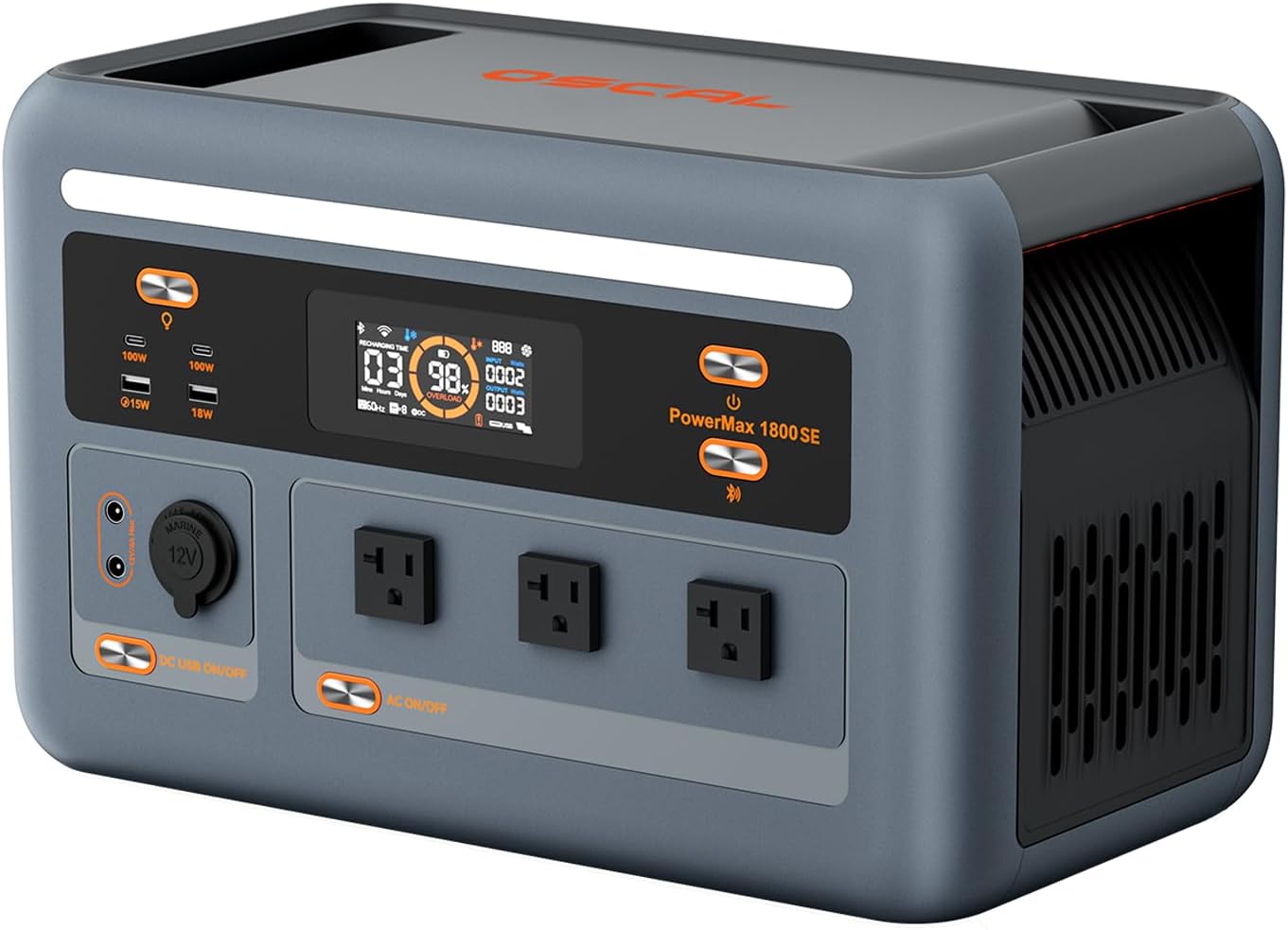 OSCAL PowerMax 1800SE Portable Power Station, 1024Wh LiFePO4 Battery, 1800W AC (3600W Surge)/100W USB-C Output,8ms UPS Solar Generator(Solar Panel Optional) for Camping, RV, Home Backup Power