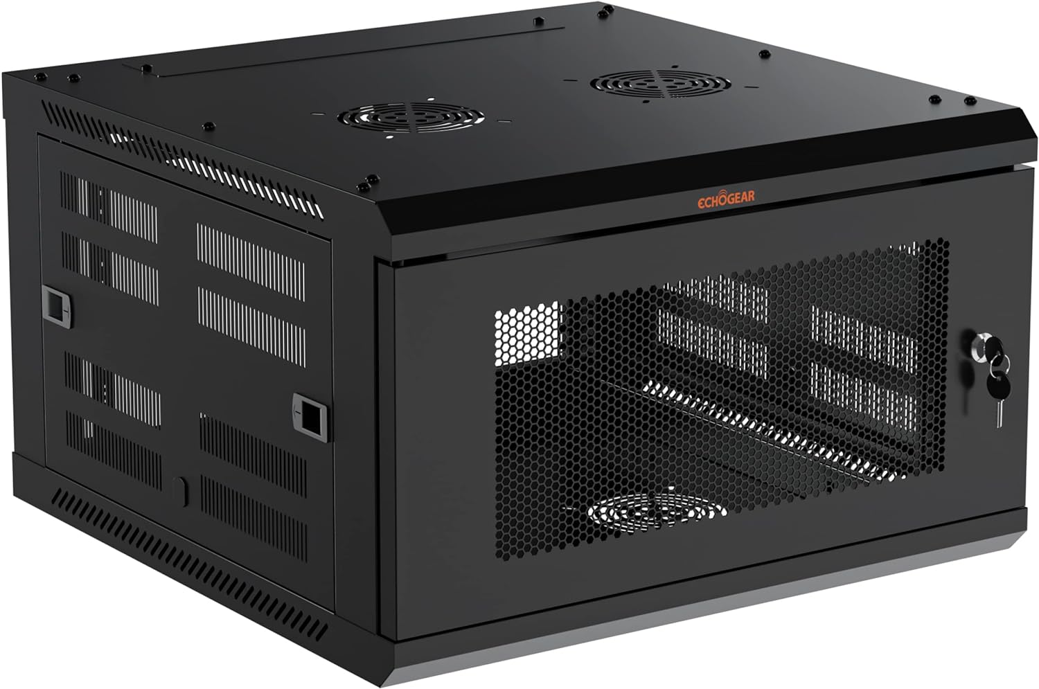 ECHOGEAR 6U Network Rack - Enclosed Wall Mount Rack Kit Includes 2X 1U Shelves, Pre-Mounted Fan, Lockable Door & Hardware - 600mm Depth Fits All Your AV Gear