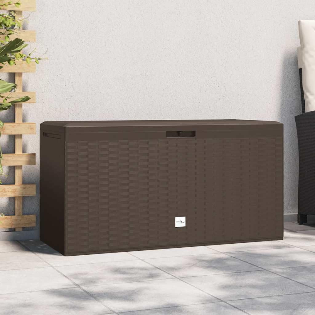 Rectangular Brown Polypropylene Garden Storage Box, 290 Liter Capacity Outdoor Deck Pool Waterproof Patio Bin for Cushions & Tools, 44.9 x 23.6 Inch, Weather Resistant