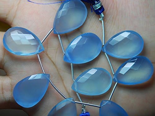 8 match pair - sky blue chalcedony faceted pear briolettes 16x25mm large size