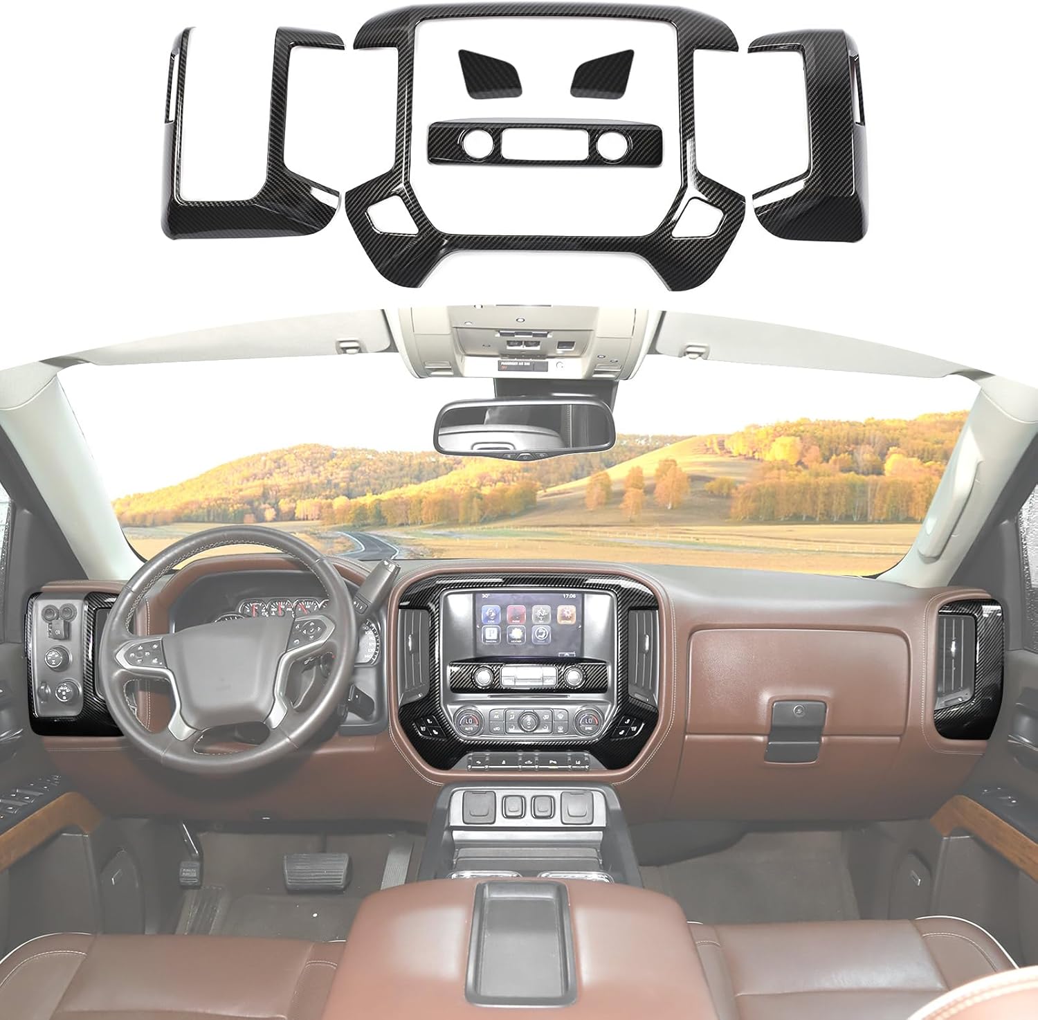 RT-TCZ for Silverado Dashboard Panel Trim Cover Carbon Fiber Bezel for GMC Sierra Chevy Silverado 2014-2017 Black ABS Carbon Fiber Interior Accessories 4pcs