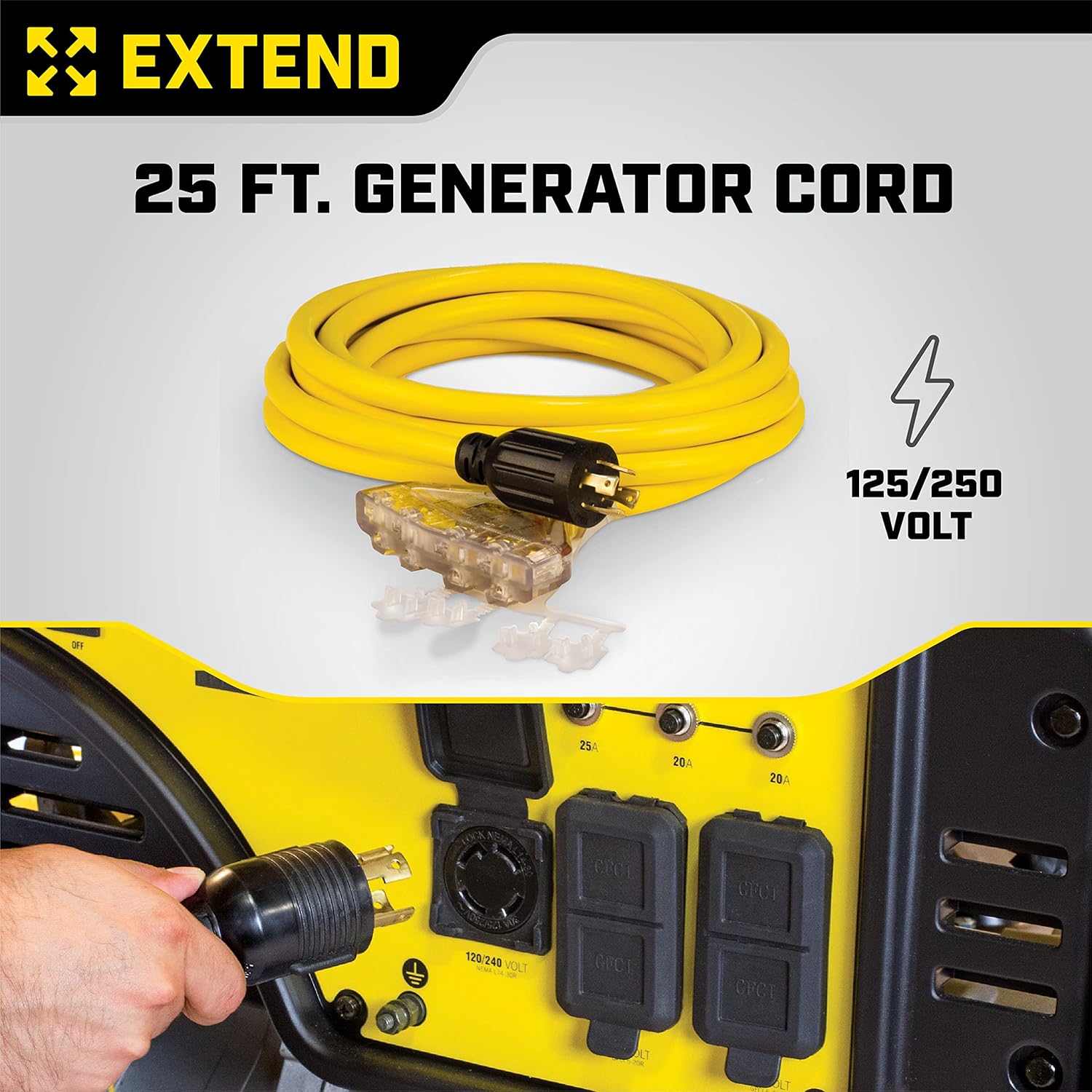 Champion Power Equipment 25-Foot 30-Amp 125/250-Volt Fan-Style Generator Extension Cord (L14-30P to four 5-20R)