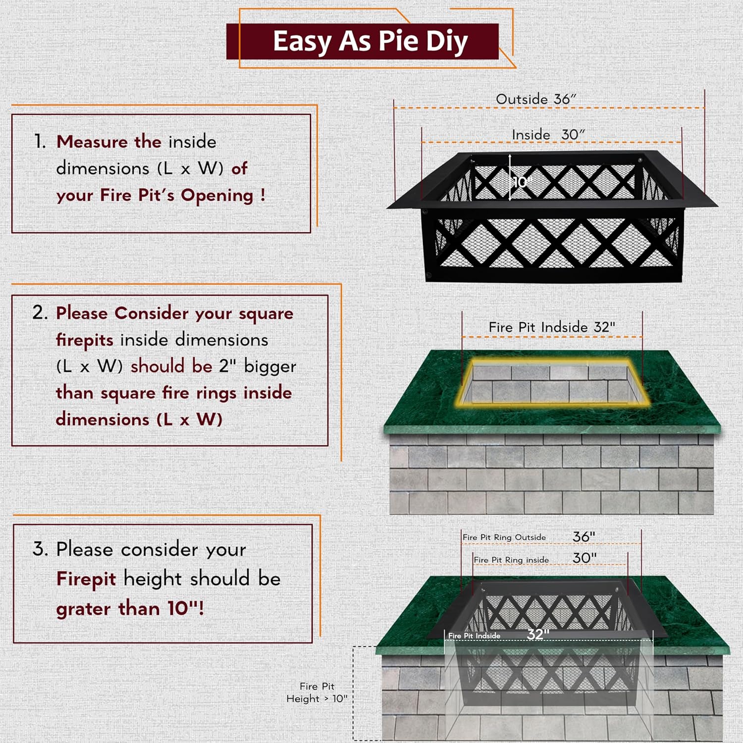 FEBTECH Portable Fire Pit Ring Square - Solid Carbon Steel 36 Inch Square Fire Ring Insert with Crossweave Design & in-Built Spark Protective Mesh – Perfect for Outdoor Gatherings & Camping Bonfires