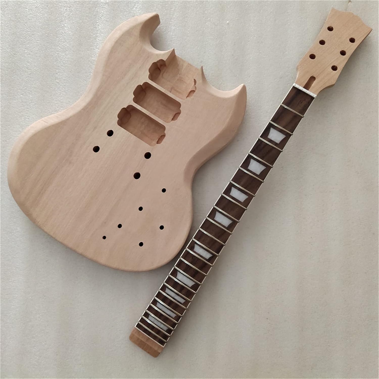 Unfinished Guitar Kit DIY 1 Set Unfinished Guitar Neck and Body SG Style Electric Guitar Kit Handmade ​Guitar Body