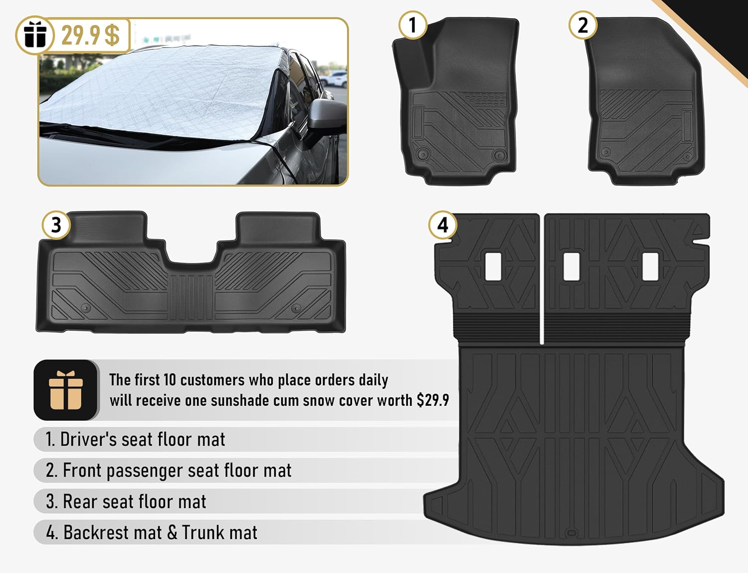 Floor Mats for Chevy Equinox 2025-2026/GMC Terrain (Not for EV),All Weather Protection Custom Floor Mats Trunk Cargo and Car Windshield Cover Set for Chevy Equinox Accessories
