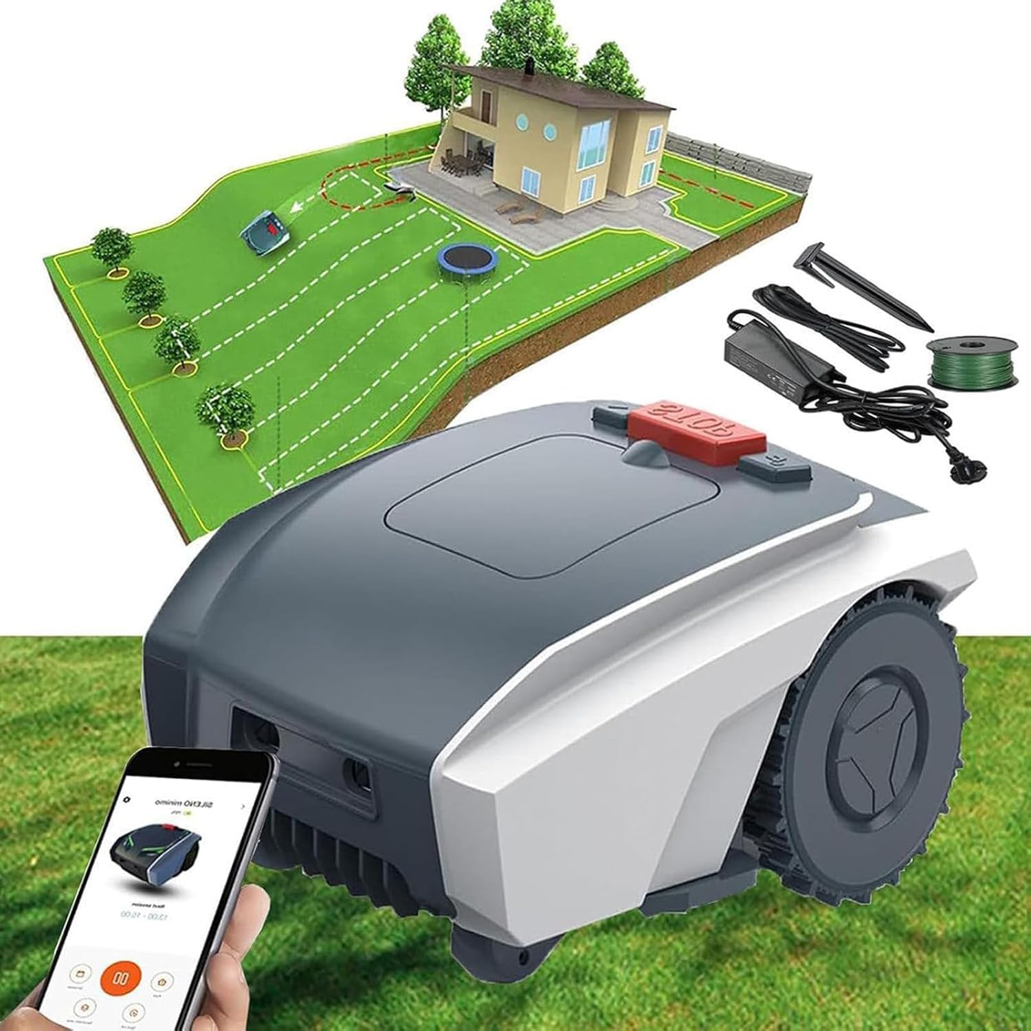 Robotic Lawnmower, Perimeter Wire Free for 0.25 Acre Lawn 80% Slope, APP Control with Virtual Boundaries, All-Wheel Drive, Multi-Zone Management