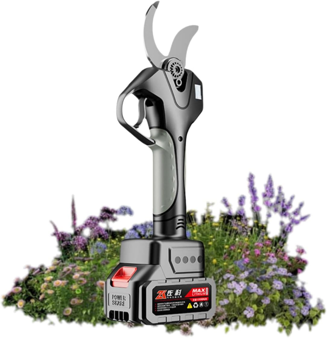 Battery Powered Pruning Shears, Cordless Electric Pruner, Electric Pruning Shears, 980W high Power, 50h Long Load Without Burning, for Tree Trimming 银色开口6.0厘米+2节电池