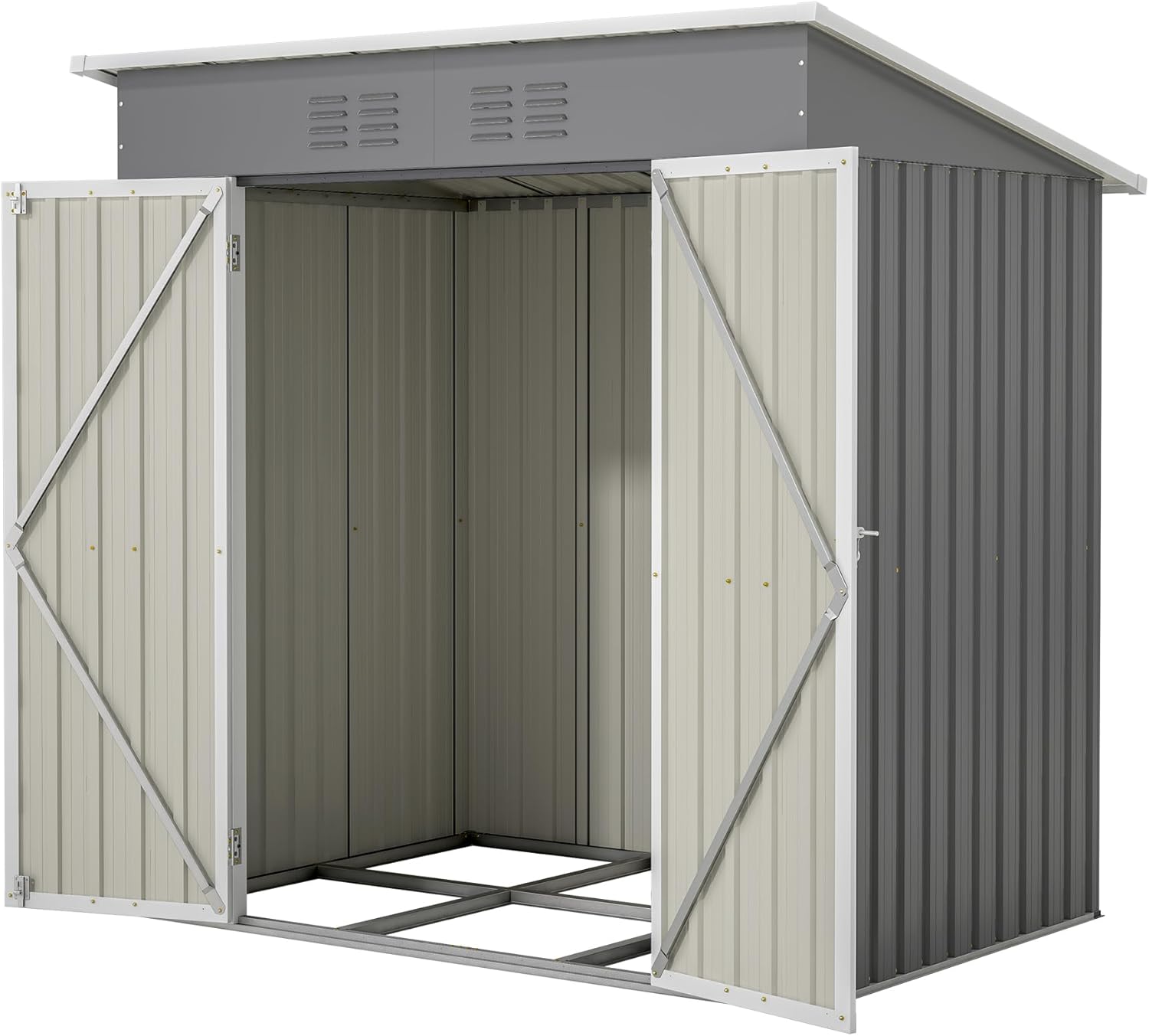 6x4 FT Outdoor Storage Shed with Lockable Door, Waterproof Metal Garden Tool Shed, Steel Utility Storage House for Backyard, Patio, Lawn, (Gray)