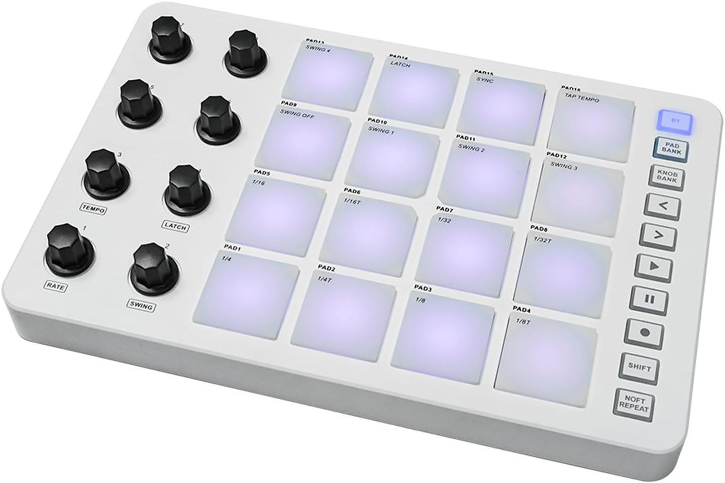 MIDI Controller Strike Pad Midi Drum Pad RGB Backlight MIDI Keyboard BT Connection Low Latency 16 Strike Pads 8 Assignable Knobs Note Repeat Portable MIDI Pad Controlador Midi