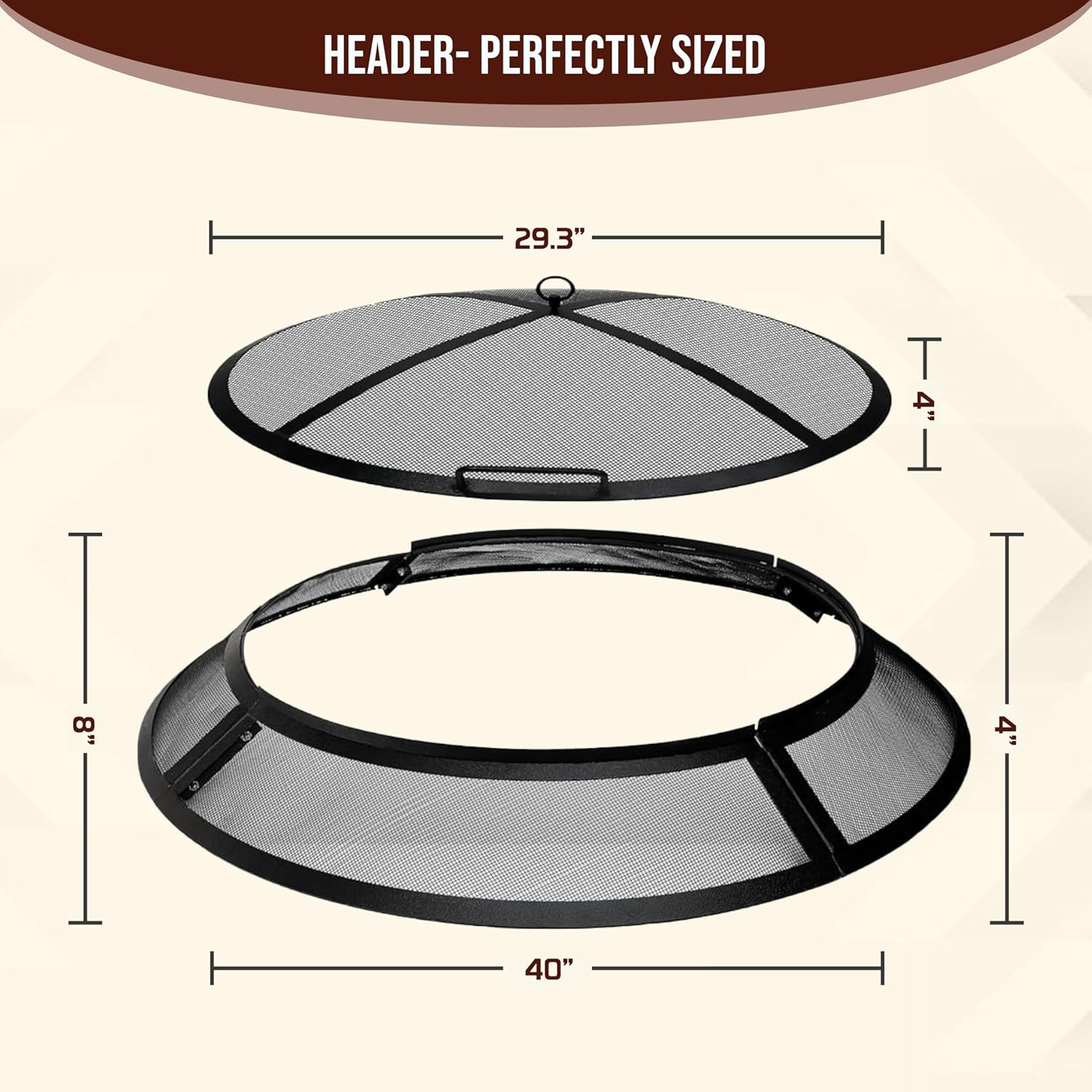 FEBTECH - Fire-Pit Screen 40 inch Round Heavy Duty Outdoor fire-Pit Screen Round with Hook for Easy to Lift Spark Screen for Fire-Pit Ring, Firepit Replacement Screen