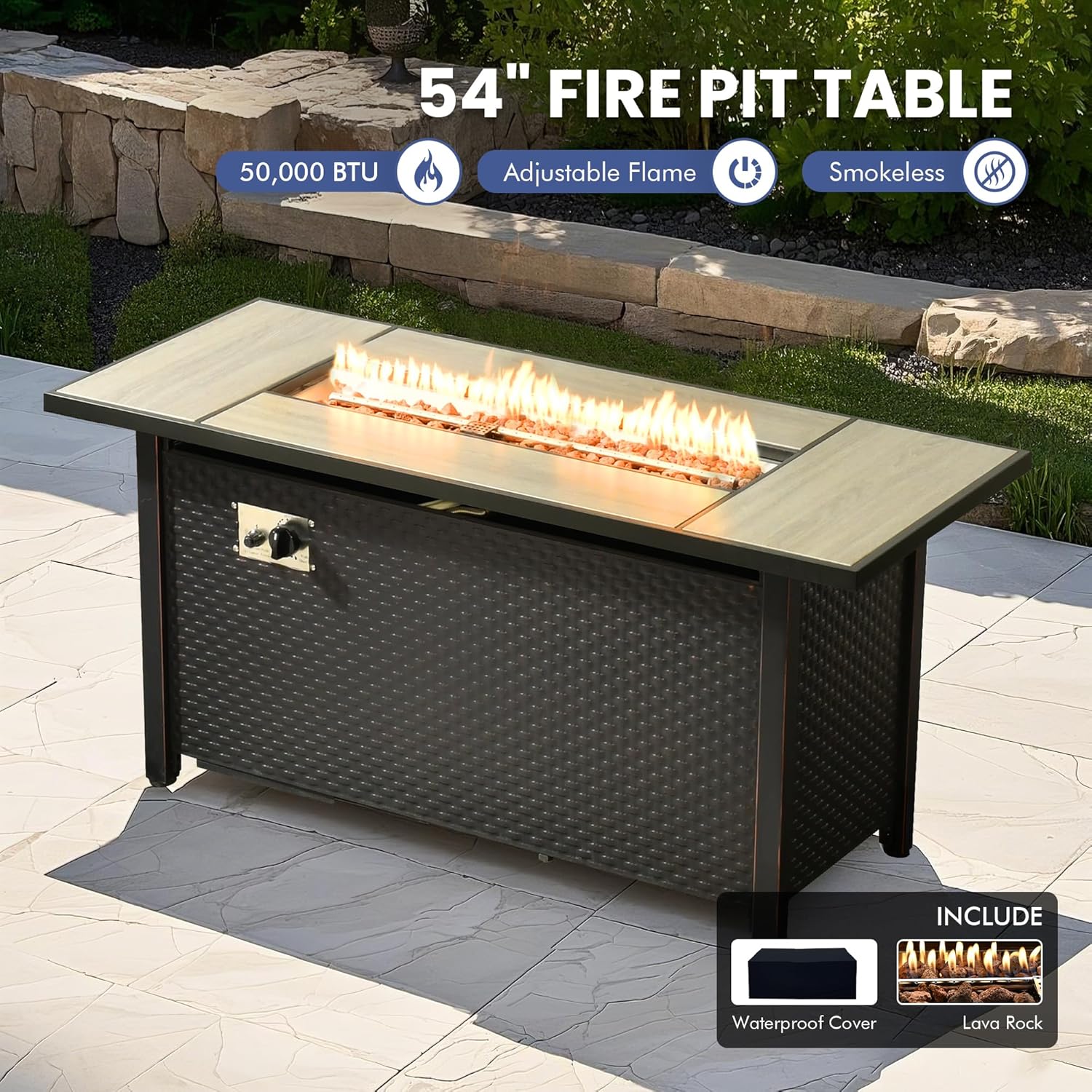 Patio Outdoor Furniture Set,Patio Seating Chair and Sofa Set (Brown Rattan,Navy Blue, 7 PCS w/ 54