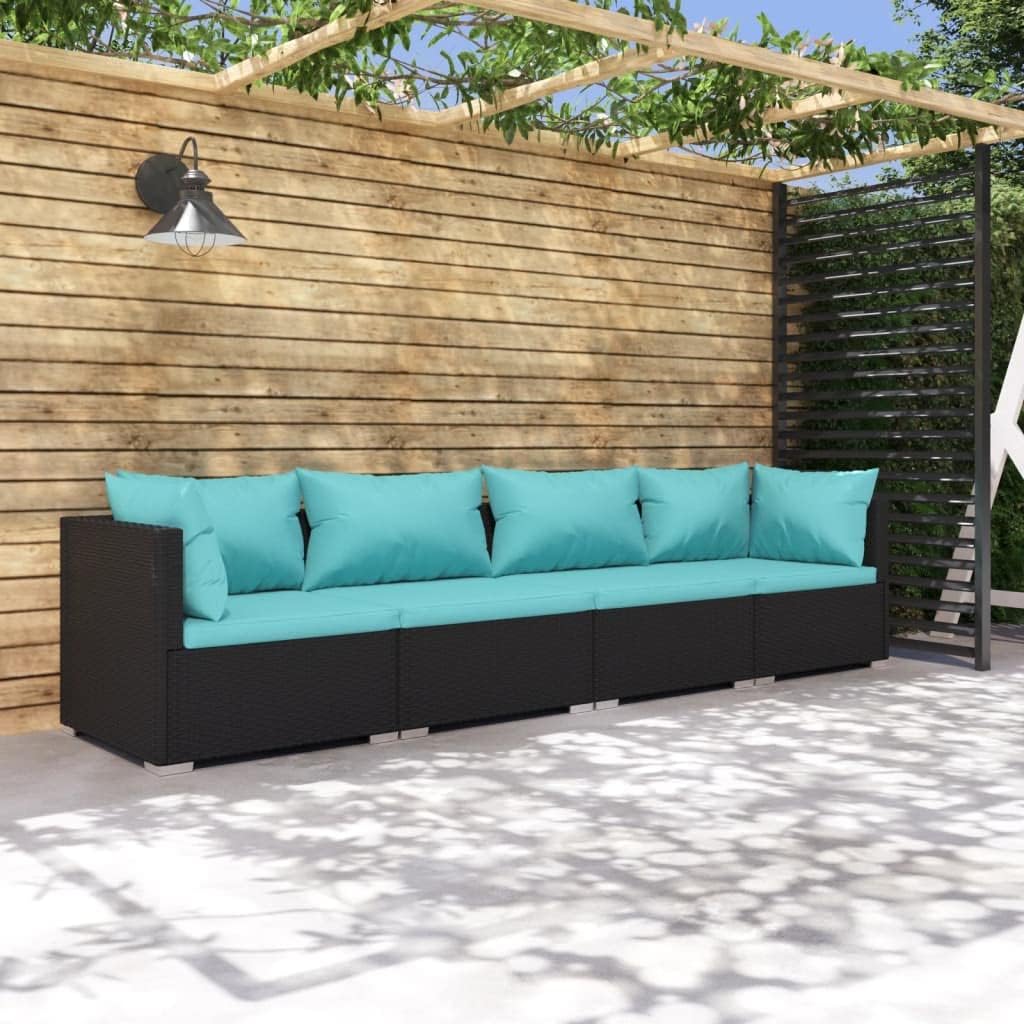 Patio Set Patio Furniture Set 4 Piece with Cushions Poly Rattan Black