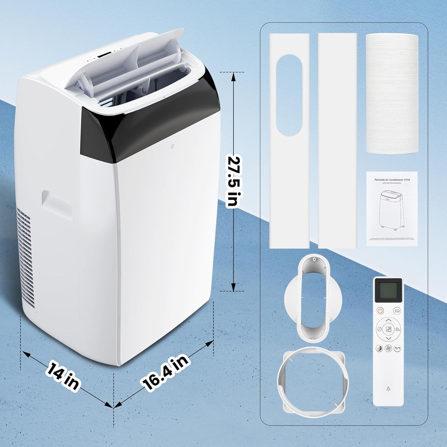 12,000 BTU Portable Air Conditioner Smart AC Unit for Rooms Up to 550 Sq Ft With Remote Control 24H Timer Dry and Fan Modes Quiet Cooling and Drain-Free Window Installation Kit