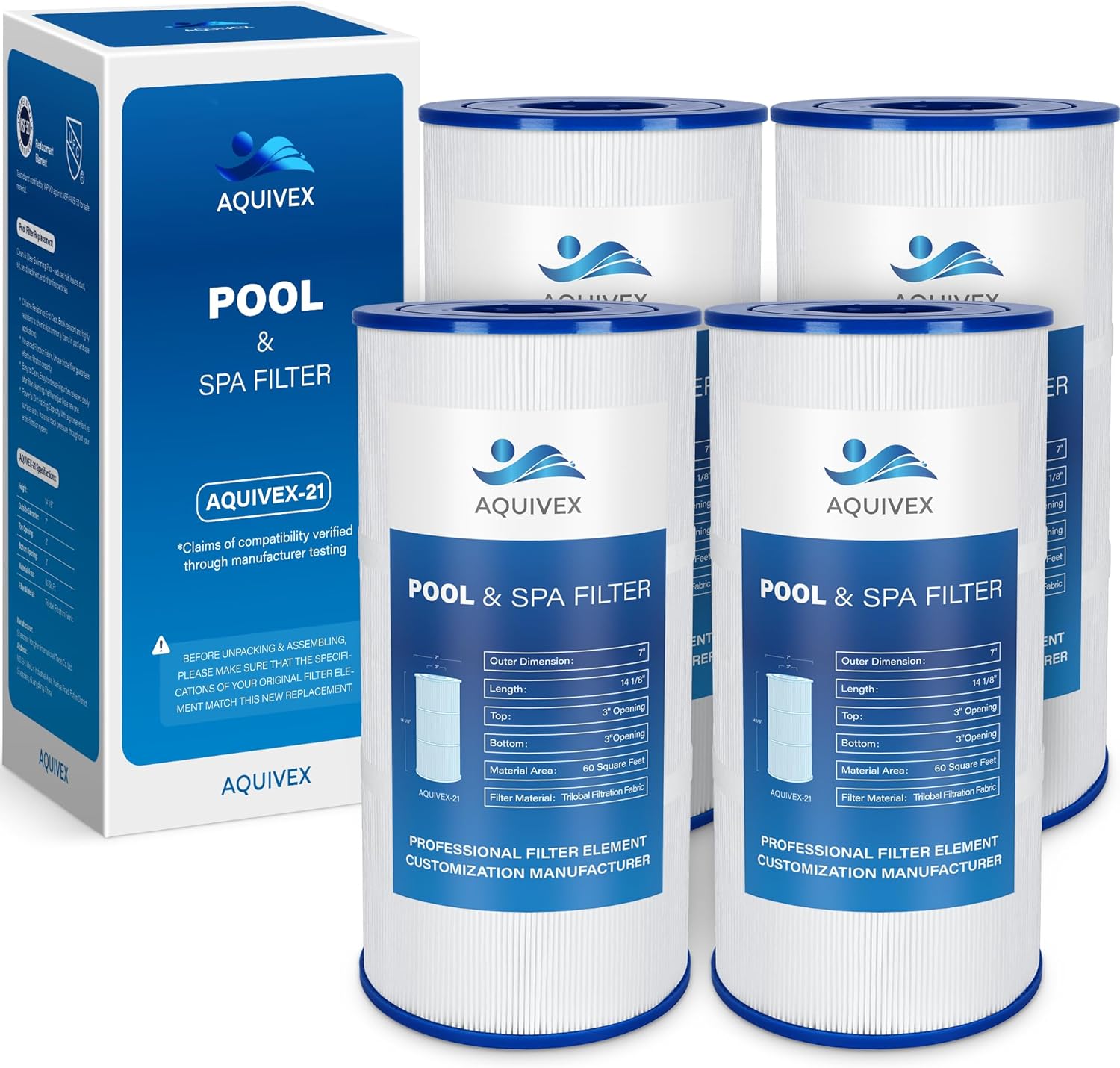 CCP240 Pool Filter Cartridges, Compatible with Pentair Clean & Clear Plus 240, Pentair 160310, 178569, R173572, Pleatco PCC60, PCC60-PAK4, Unicel C-7469, Filbur FC-1975, Aladdin 16011, 4 Pack