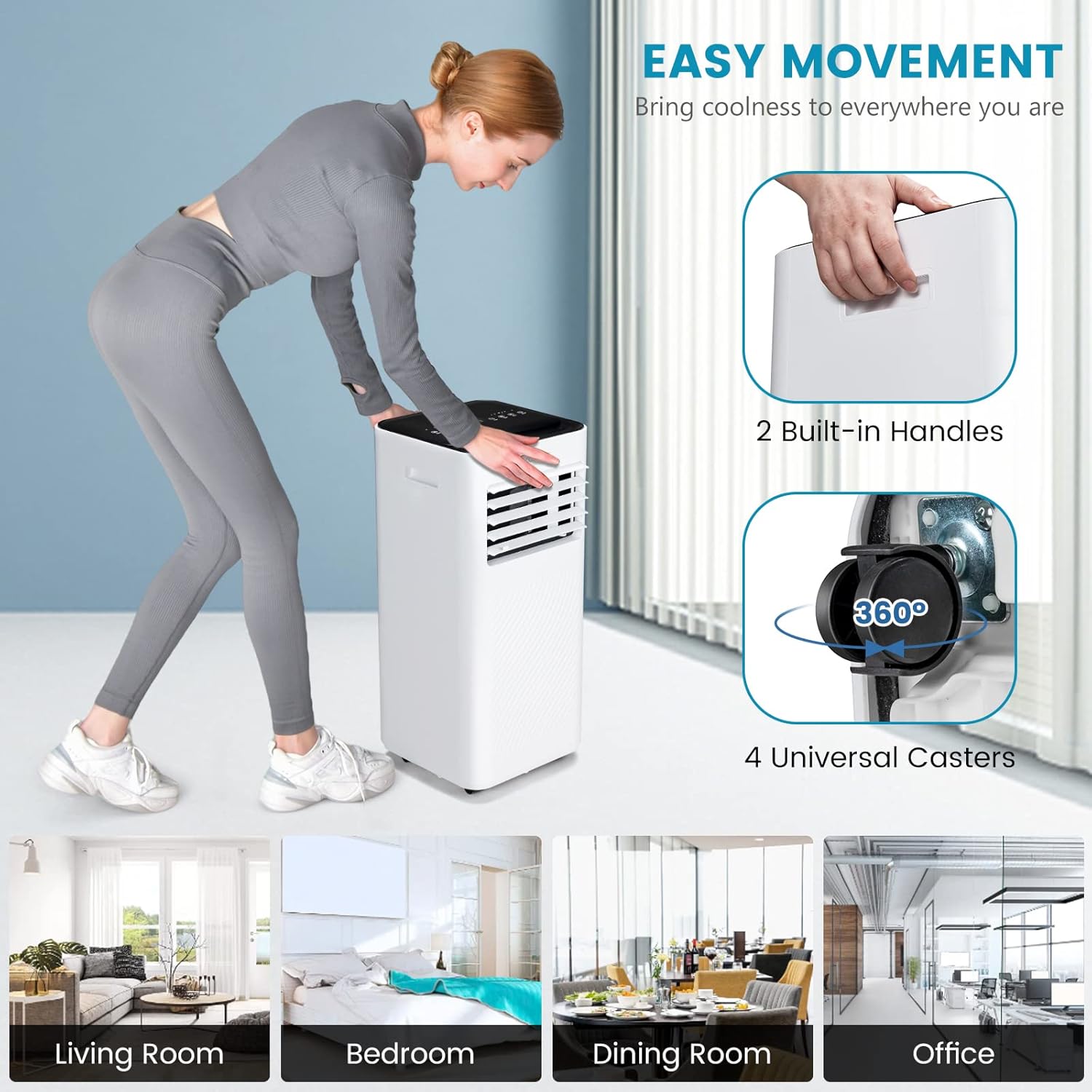 GOFLAME Portable Air Conditioner, 10000 BTU Powerful AC Unit with Remote Control and 4 Casters, 3-in-1 Air Cooler & Dehumidifier & Fan with 24H Timer, Child Lock for Living Room Bedroom Office, Black