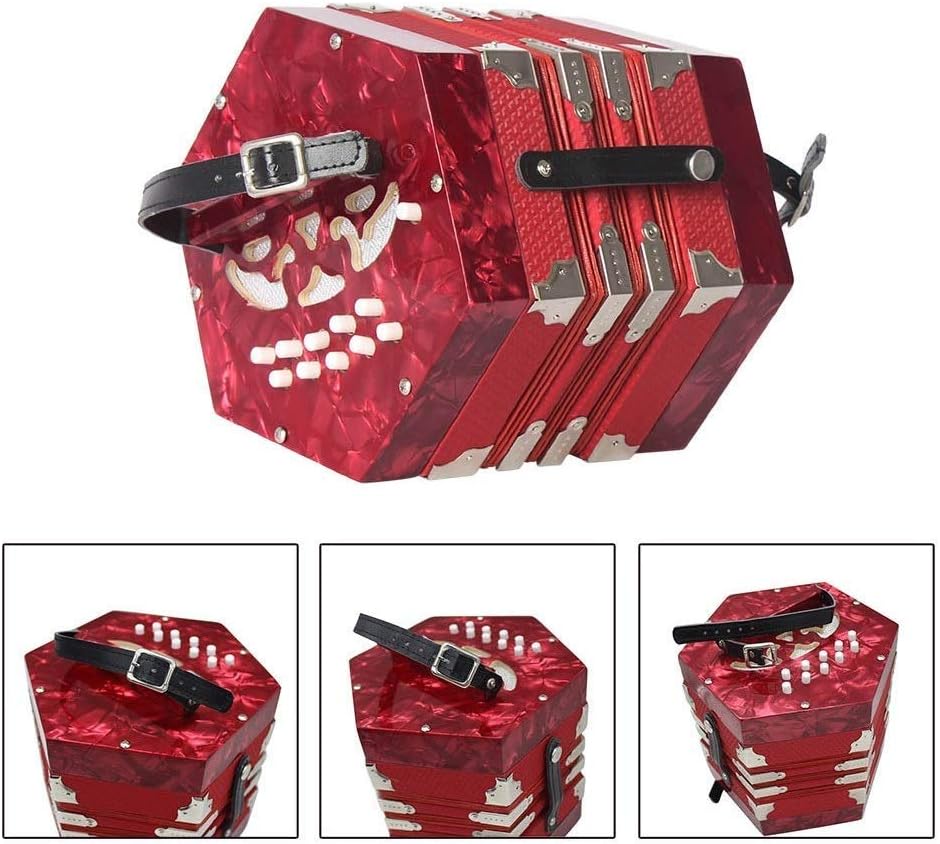 Button Anglo Concertina Concertina Accordion 20 Key Anglo-Style Concerto Portable Hexagon Accordion Adult Child Junior Professional Playing Musical Instrument Festival Birthday Gift