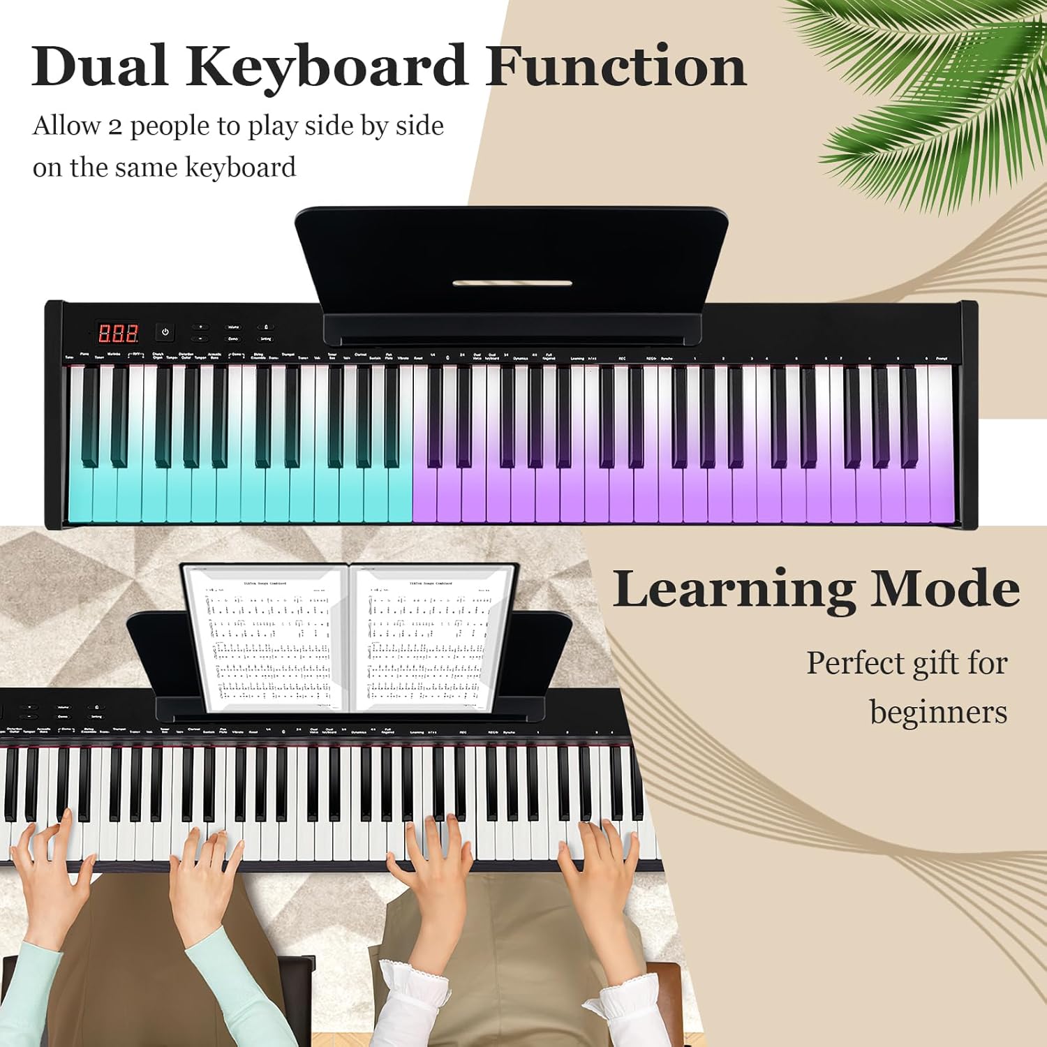 61 Key Keyboard Piano, Semi Weighted Digital Pianos with Adjustable & Folding Stand and Stool, Sustain Pedal