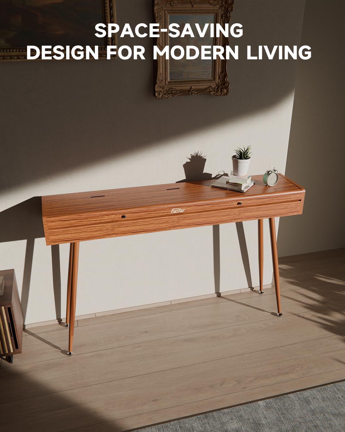 Eastar EUP-100 88 Key Weighted Keyboard Piano, Full-Size Home Digital Piano for Beginner, with Cover, Headphone, Music Stickers, Three-Pedal, Wireless Conection, Recording, MIDI - Retro Wood Color