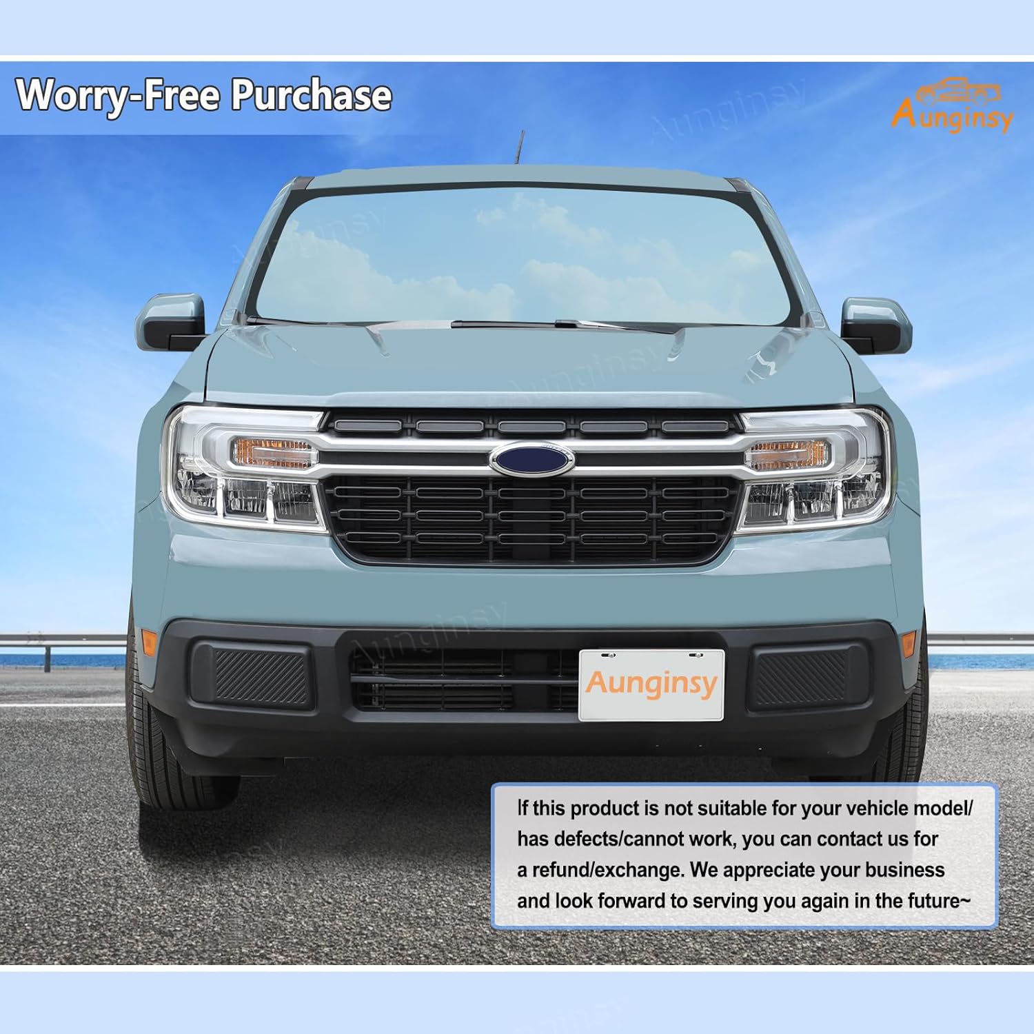 Car No Drill Front License Plate Holder Compatible with Ford Maverick 2022-2025 Accessories, Metal Front Grille Side Trailer License Plate Bracket Tag Frame with Mount Screw-Easy Install & Disassemble