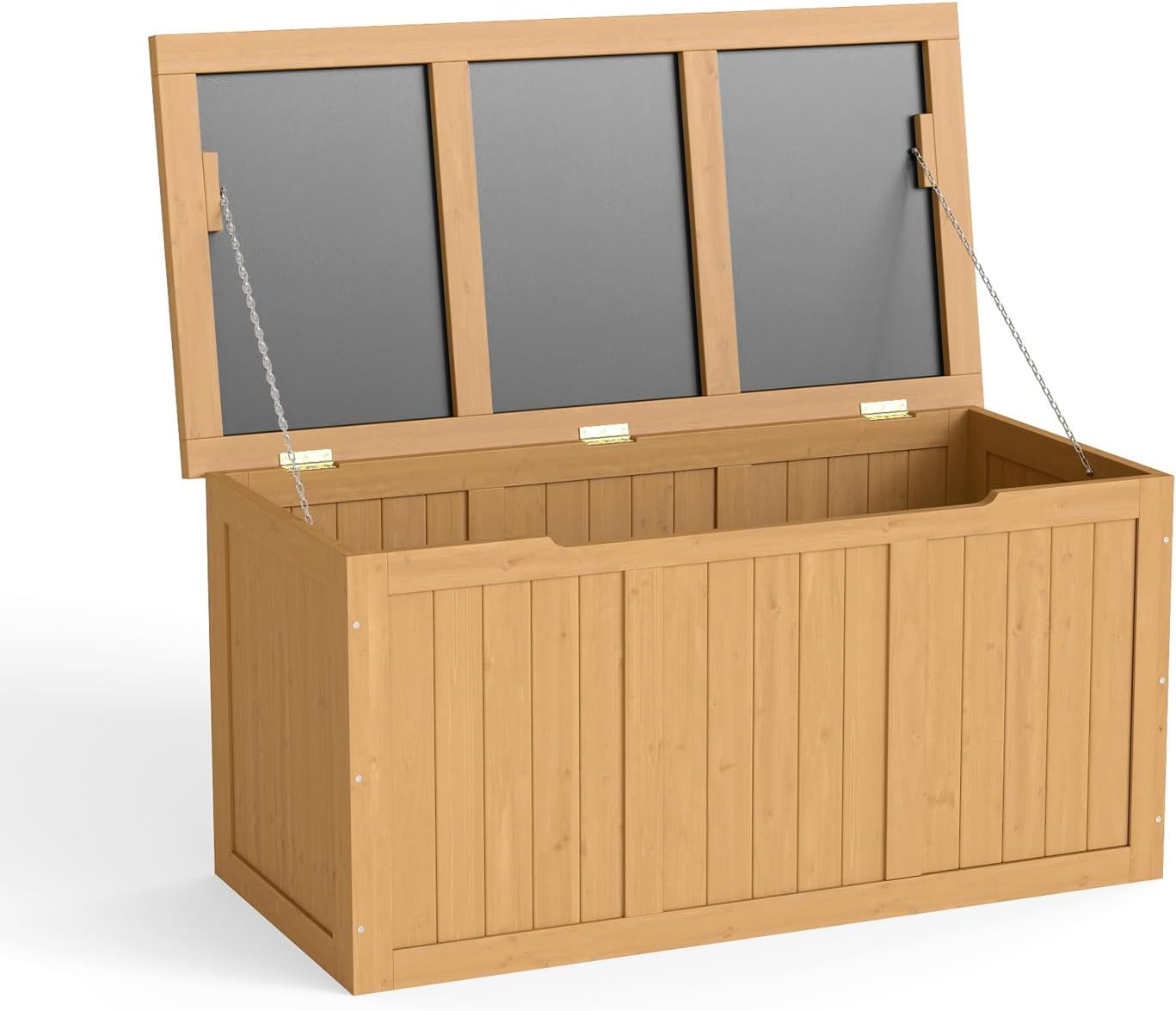 67 Gallon Outdoor Wooden Deck Box Storage Seat & Table Top for Patio Furniture Cushions, Pool Toys & Garden Tools