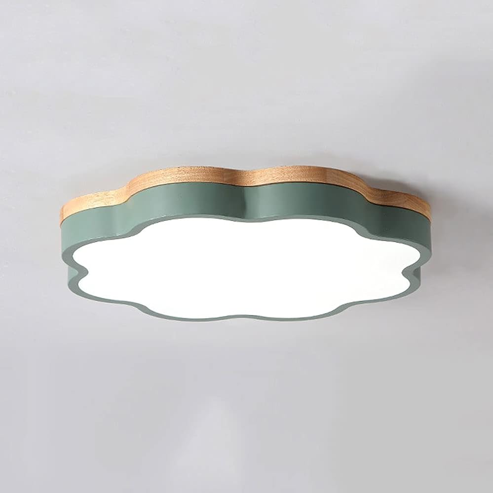 LED Flush Mount Ceiling Light,Wooden Base Wrought Iron Ceiling Lamp,Three-Color Dimming Ceiling Light,Bedroom,Study,Children's Room,Decorative Lighting Fixture
