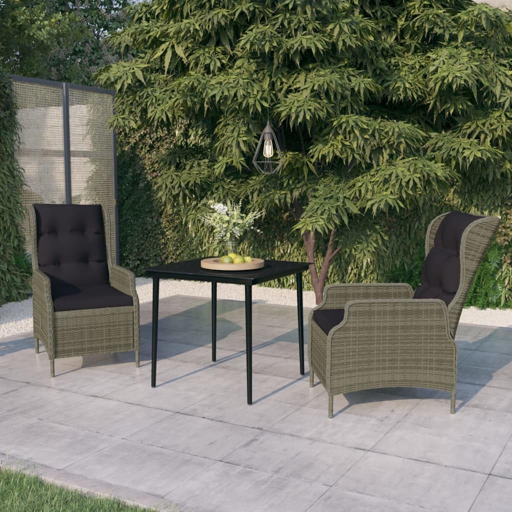Furniture Sets 3 Piece Patio Dining Set Brown,Elegant Outdoor Dining Set with Adjustable Reclining Chairs and Glass Tabletop Garden Conversation Sets