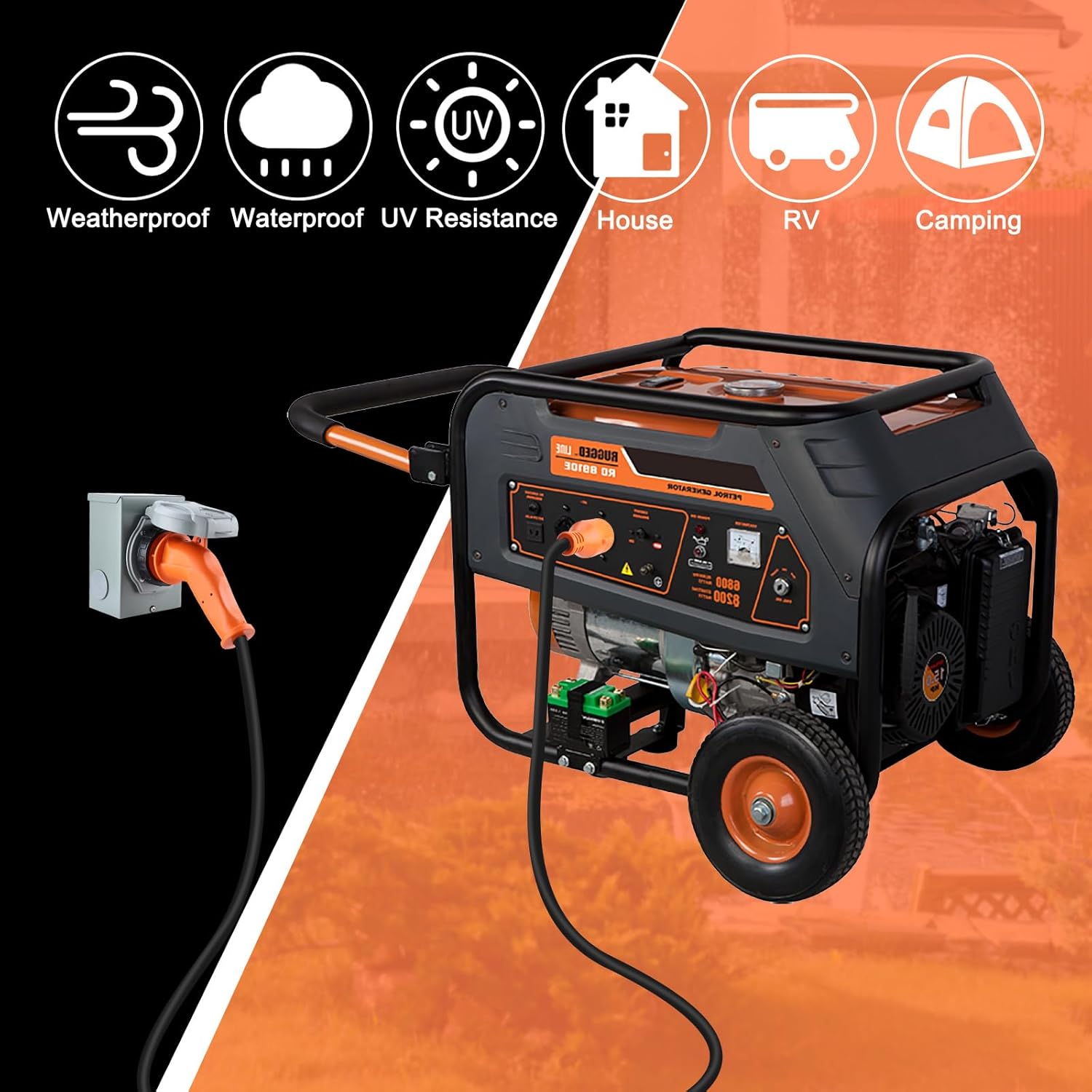 Finderomend 25ft 30 Amp Generator Cord and 30 Amp Generator Inlet Box Kit, NEMA L14-30P to L14-30R Twist Lock Cord Plug for Outdoor Use,ETL Listed