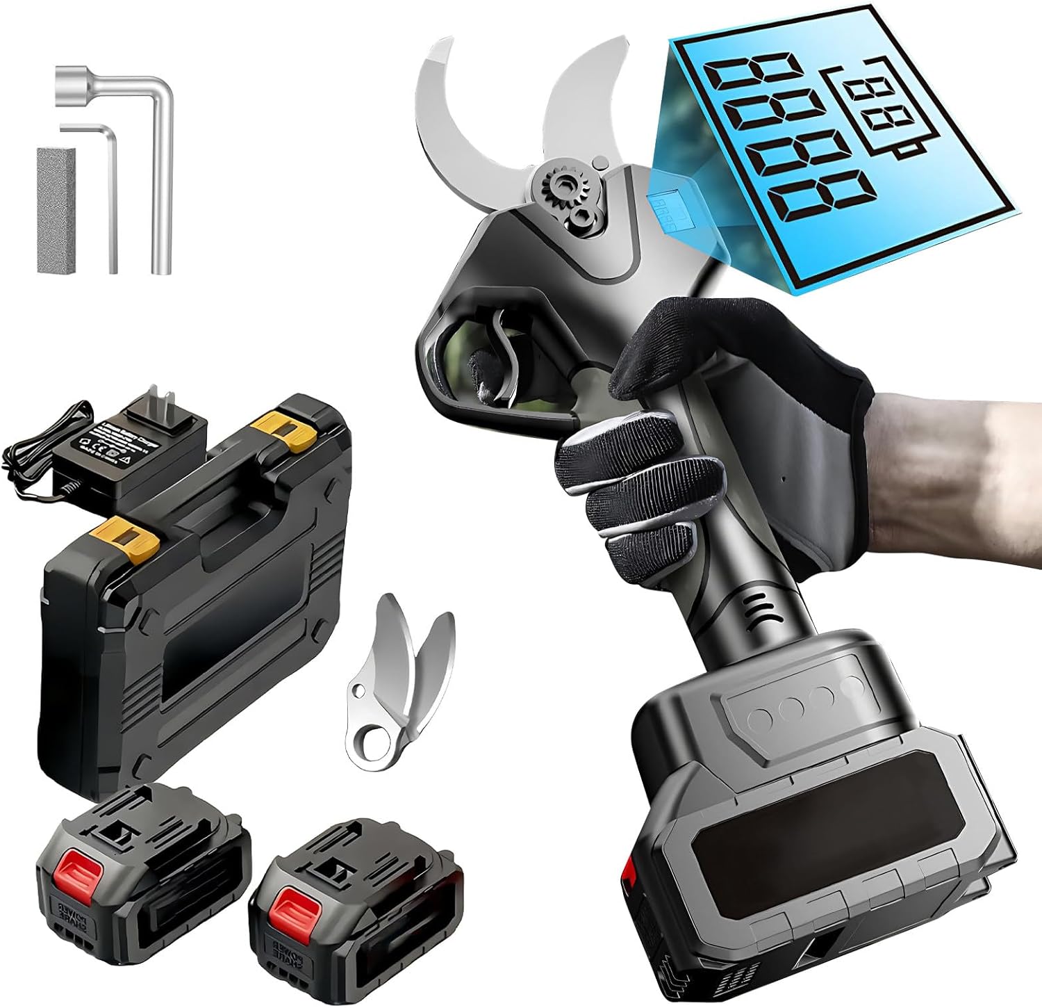 Powerful 21V Electric Pruning Shears and Tree Trimmer, Cordless Branch Cutter, 1.6