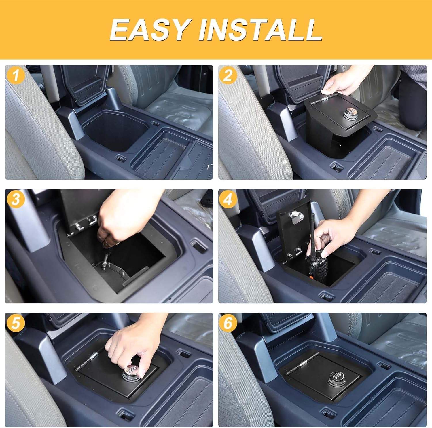 Center Console Safe Lockbox Compatible with 2020-2024 L@nd Rover Defender 90/110/130, 3-Digit Combo Lock Console Gun Vault Safe Storage Box Accessories