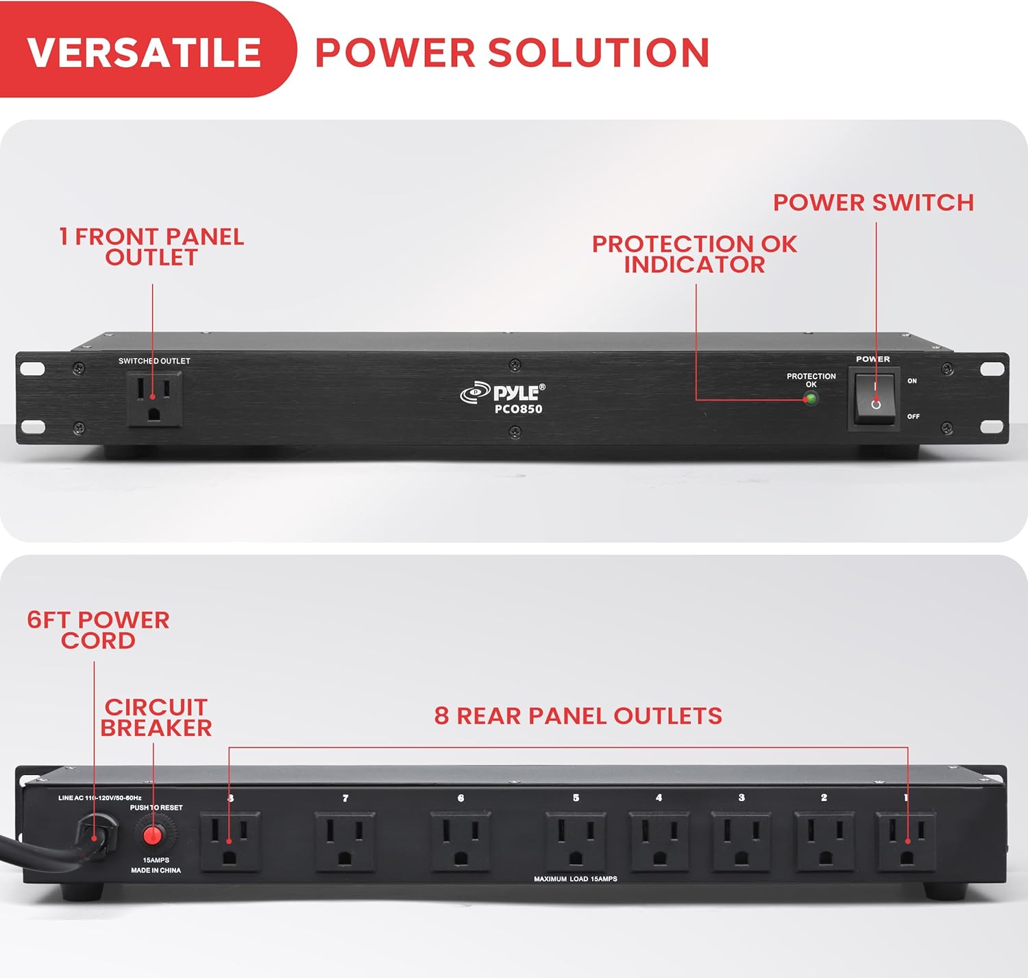 Pyle 10 Outlet 2000W Power Sequencer Rack Mount Pro Audio Supply Controller with PDU Power Strip Surge Protector