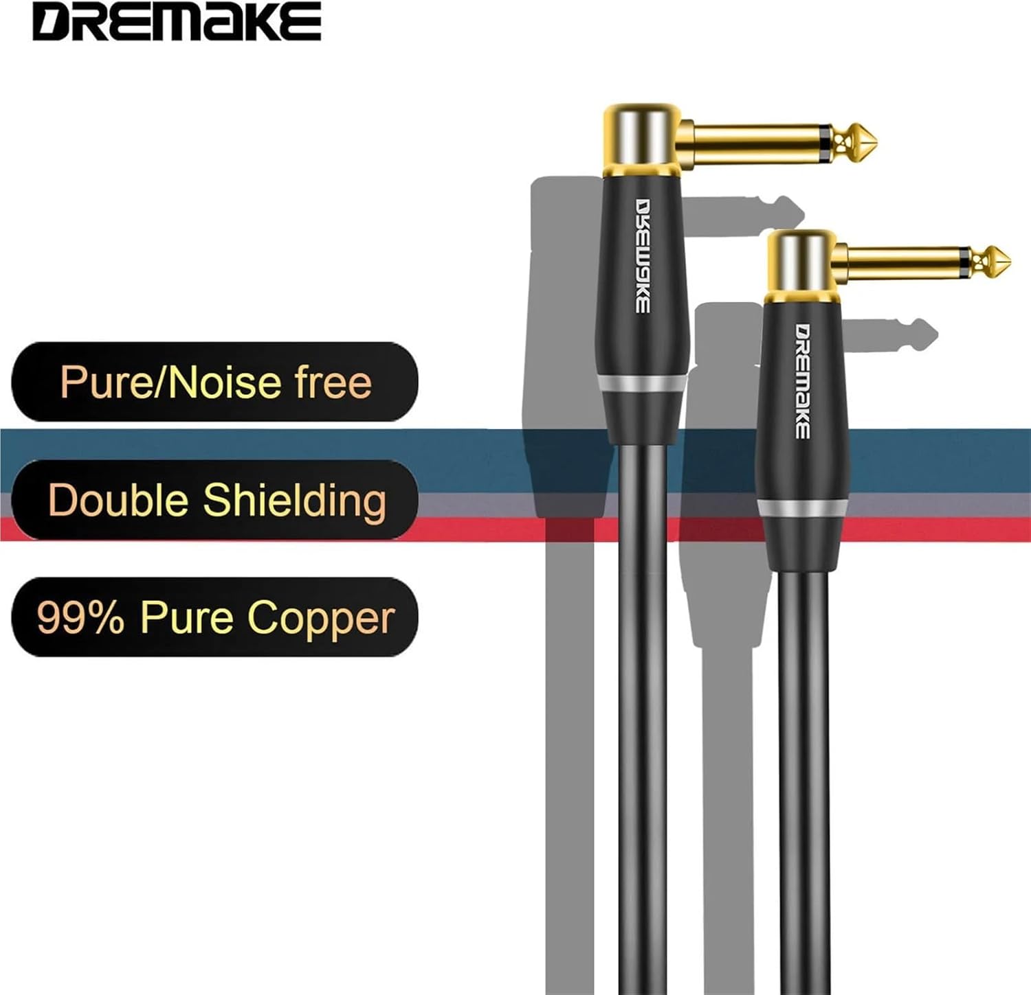 6.5mm TS Instrument Cable 1/4 Inch TS Right Angle to Right Angle Electric Guitar Bass Audio Cord for Keyboard Mixer Amp Ect(6.5mm-TS,1m)