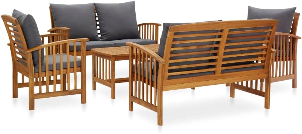 5 Piece Patio Lounge Set with Cushions Solid Acacia Wood Garden Furniture