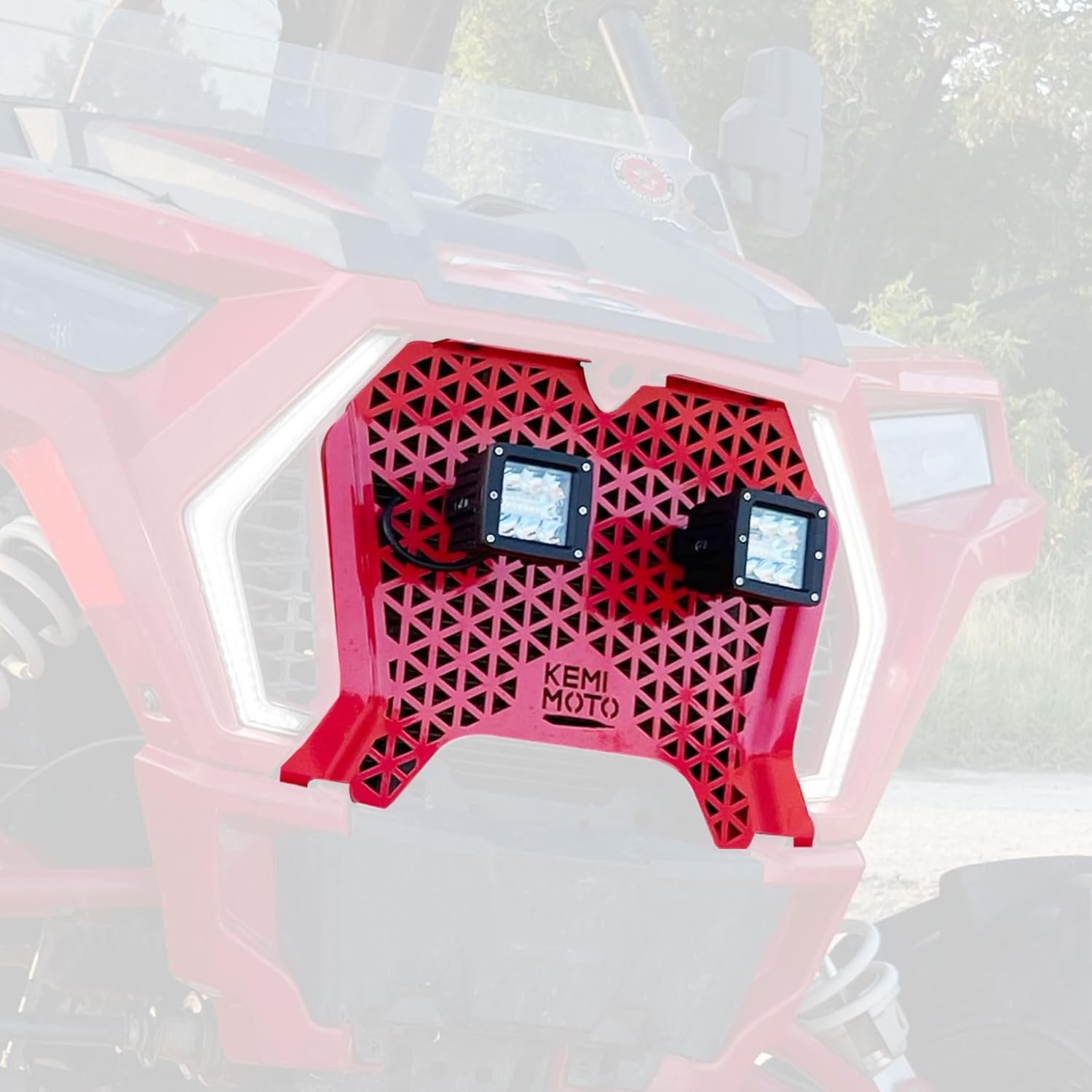 KEMIMOTO UTV Metal Front Grill Light Compatible with 2019-2023 Polaris RZR XP/XP4 1000/1000 S/Turbo/Turbo S, Red Mesh Grille with Waterproof LED Light Bar Accessories Replace 5455433-070