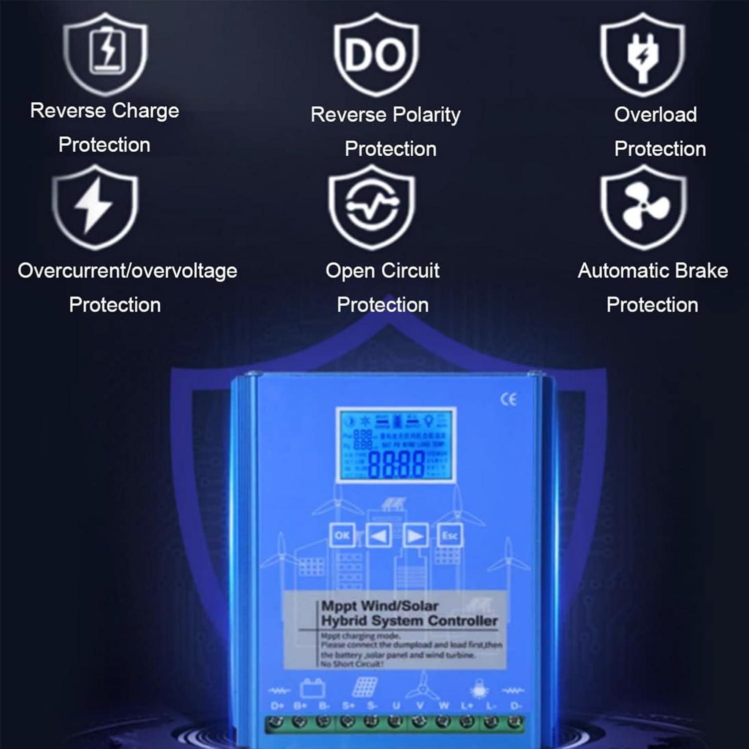 48V,MPPT Wind Turbine Generator Charge Controller,Multifunctional Wind Solar Controller, with LCD Display,for Wind Turbine, Solar Panel (9000W-48V)