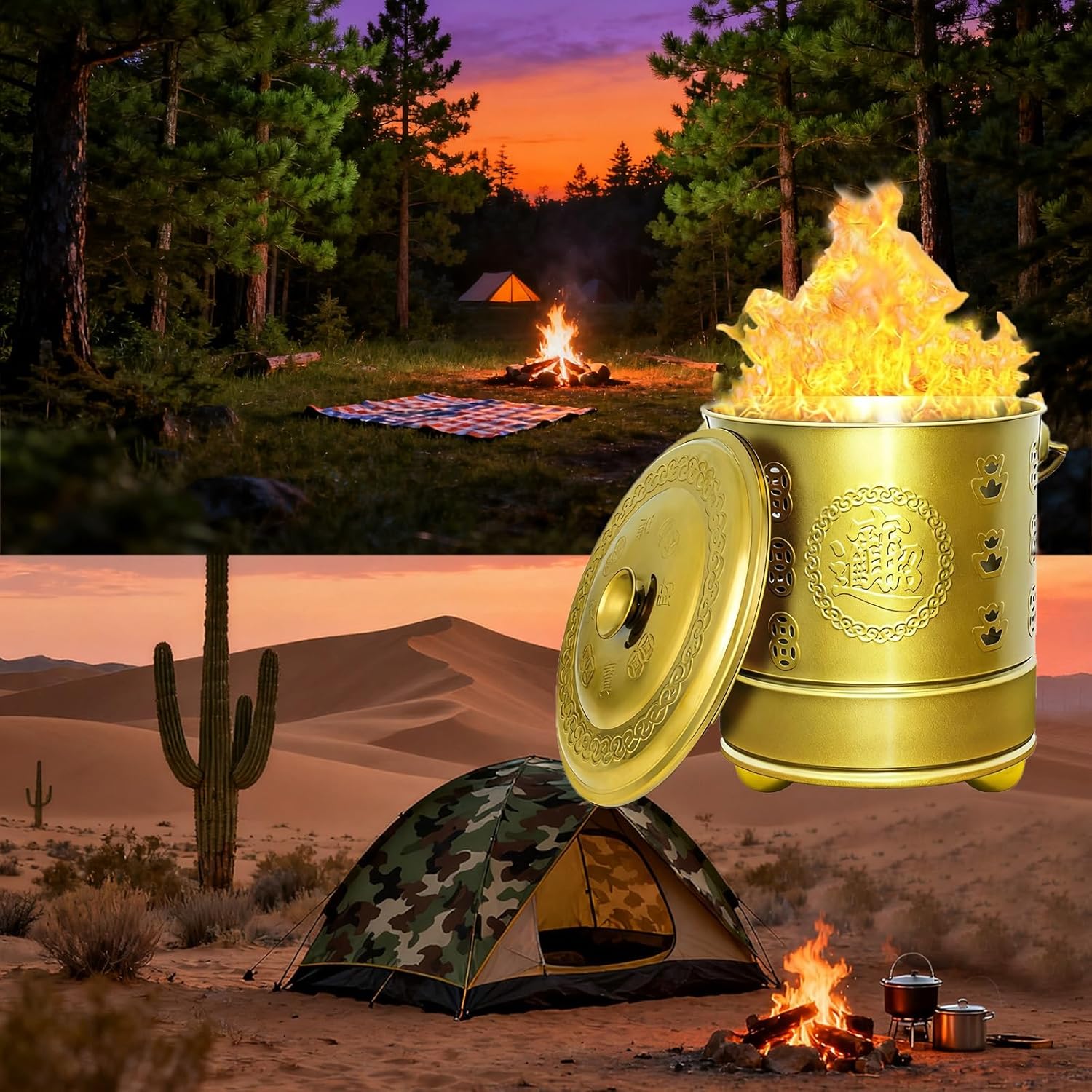 Stainless Steel Burning Barrel Portable Cremation Fire Pit Covered Incinerator with Tripod Base and Ventilation Hole Rust-Resistant Suitable for Outdoor Burning of Garbage and Leaves(Red,49x45cm)