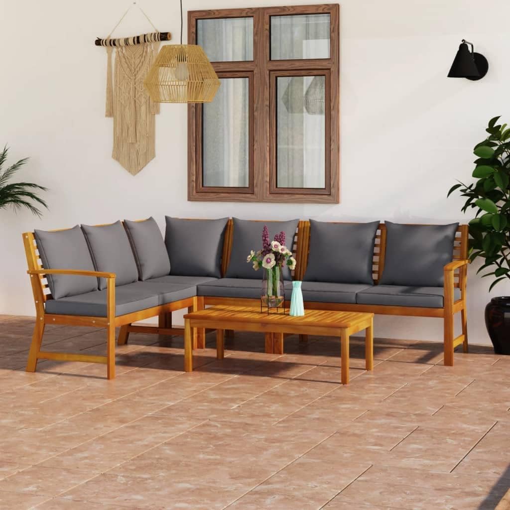 5 Piece Patio Lounge Set with Cushion Solid Acacia Wood,5Piece Acacia Wood Patio Lounge Set with Comfortable Cushions Patio Furniture Sets, Outdoor Furniture Sets