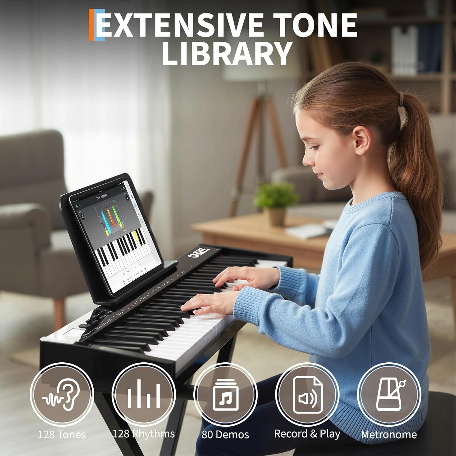 61 Key Portable Electronic Keyboard Piano for Beginners & Adults, Complete Set with Stand, Headphones,USB-MIDI, Speakers