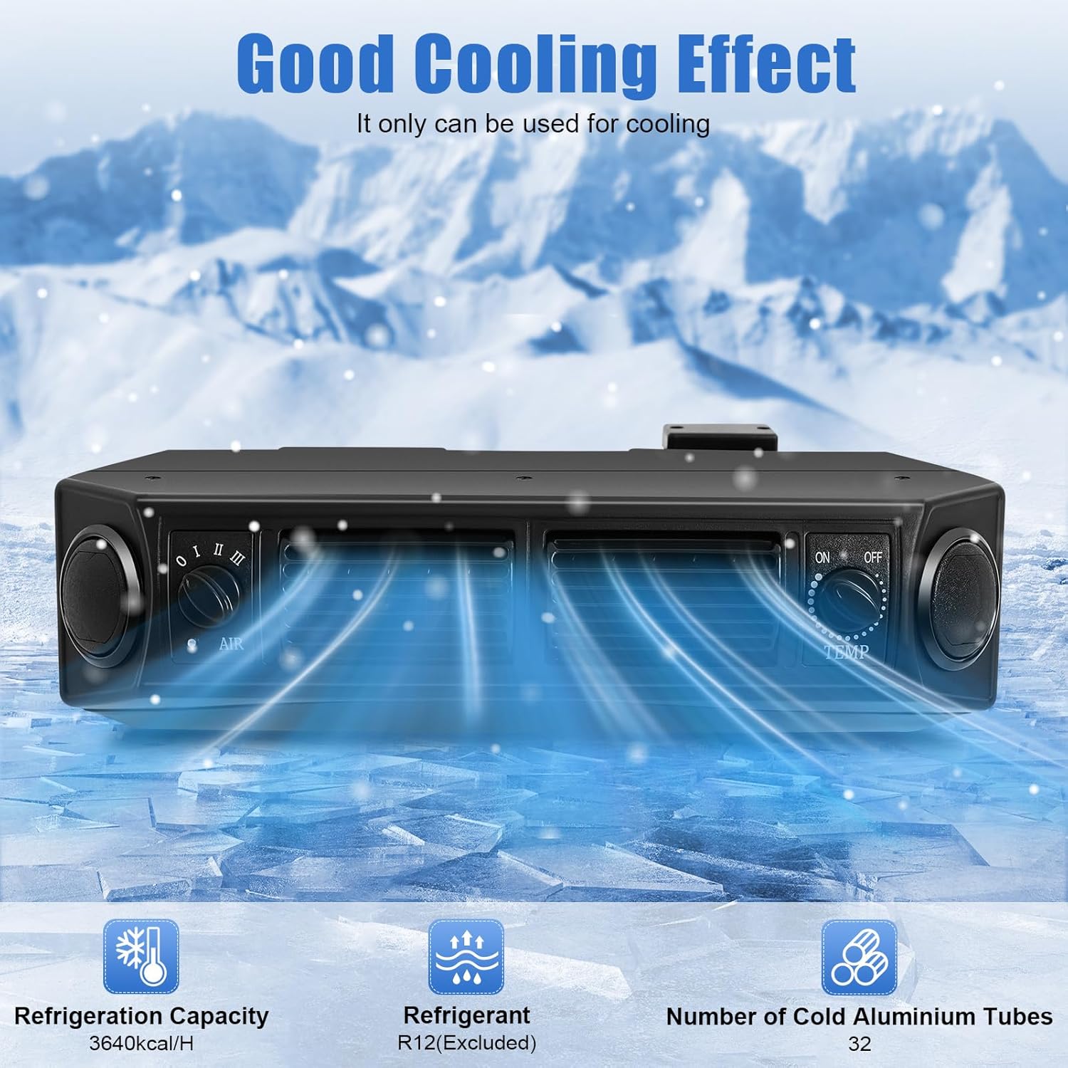 Universal Air Conditioner Evaporator, 12V Truck Car AC Evaporator - Heavy Duty Aluminum Cooling Unit w/ 3-Speed Control, 680m³/H Airflow & Drain Hose (Fits Most Vehicles, R12 Compatible) ﻿