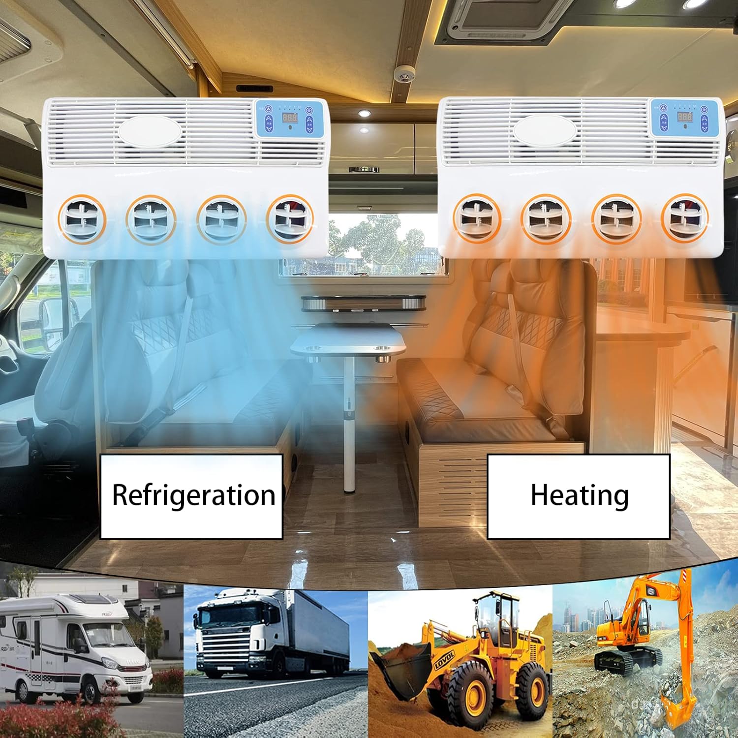 Universal 12V electric conditioner, dual use cold and hot/TPC electric heating function 12 volt dc air conditioner, for trucks, camping vehicles, excavators, vans, rv ac unit (12V)