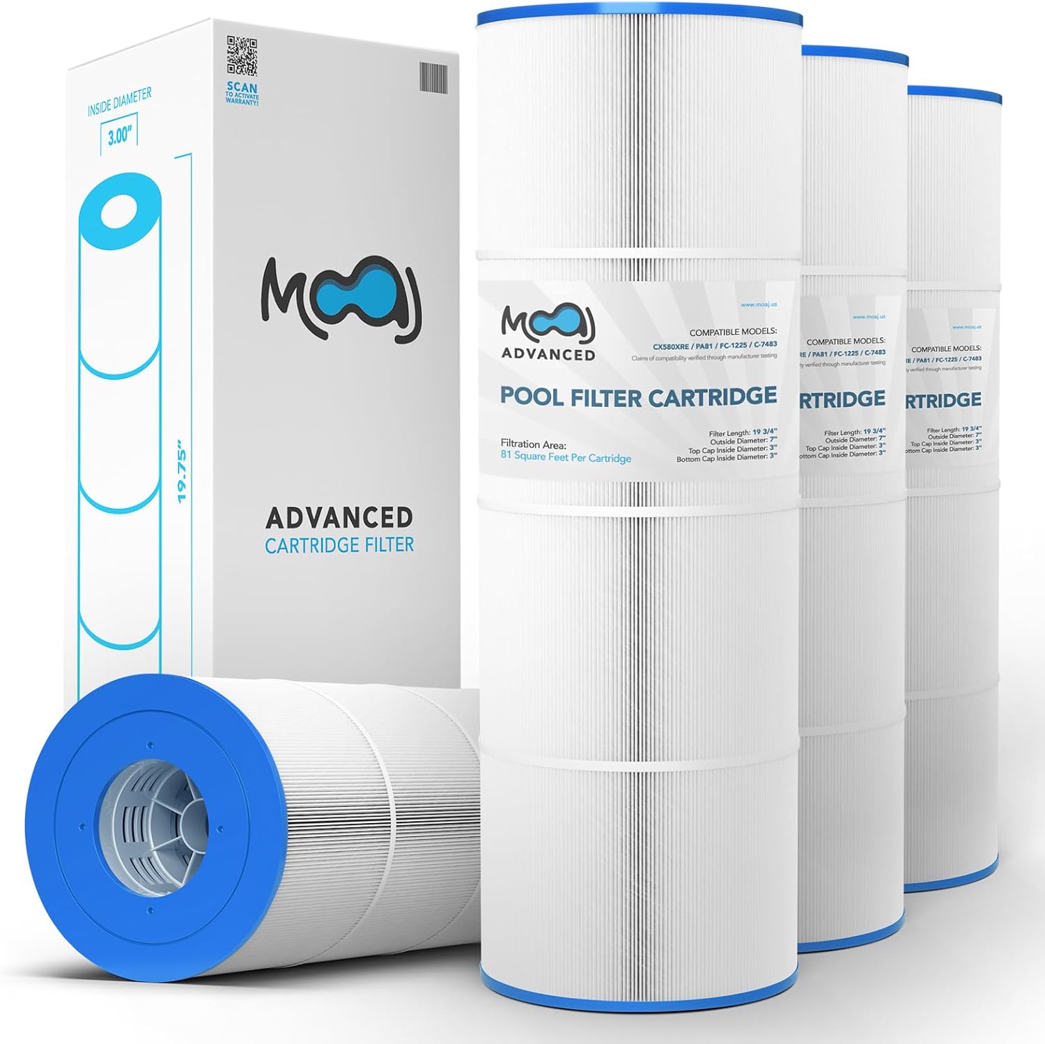 MOAJ Advanced Pool Filter 4-Pack Replaces Hayward CX580XRE, C580E, SwimClear C3000, C3020, C3025, C3030, PA81, PA81-PAK4, Filbur FC-1225, Unicel C-7483 | 19 5/8